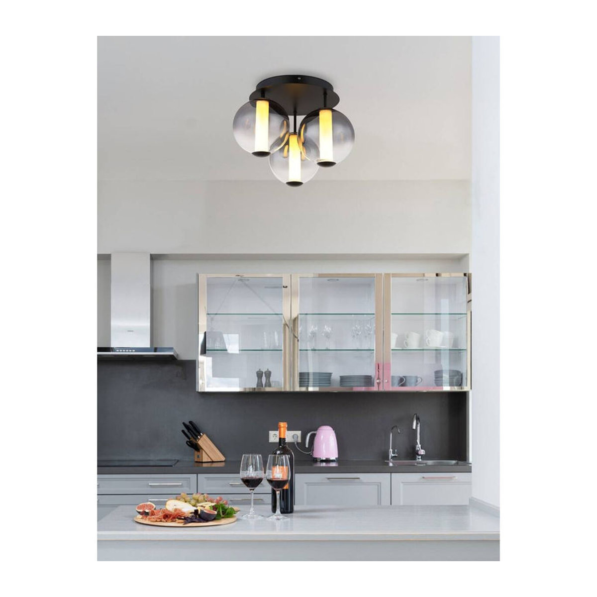 GLOBO Deckenleuchte Modern in Schwarz aus Metall und Glas mit LED in Warmweiß, H: 29,5 cm, B: 38 cm - Bild 2