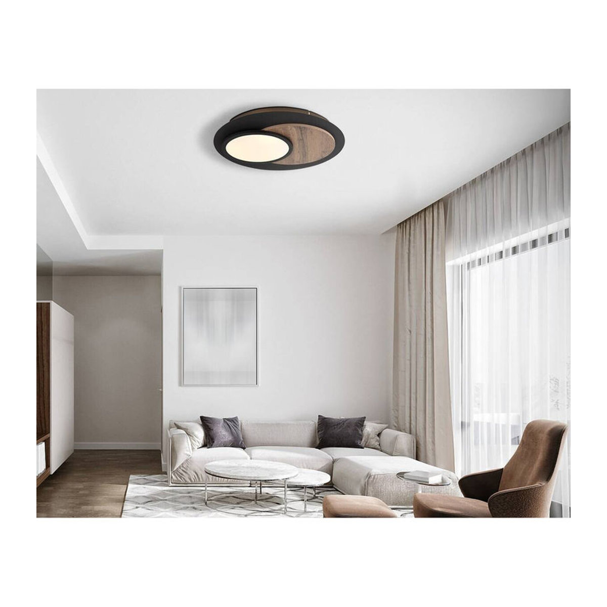 GLOBO Deckenleuchte Modern in Schwarz mit warmweißem LED-Licht, H: 5,6 cm, B: 48 cm - Bild 3