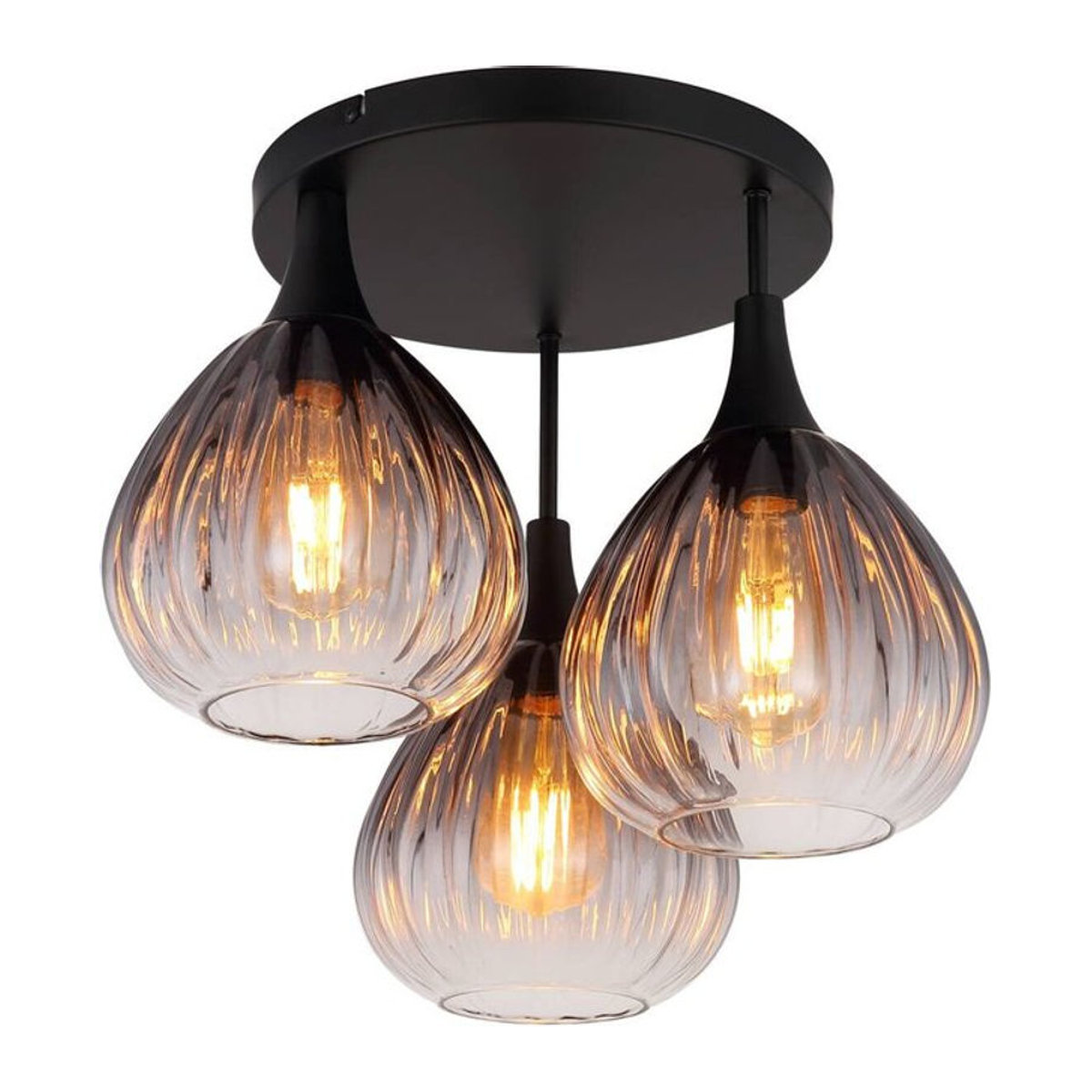 Globo Deckenleuchte Modern Schwarz aus Metall und Glas mit 3 Rauchglas-Elementen H: 35 cm, B: 44 cm, Fassung E27 - Bild 1