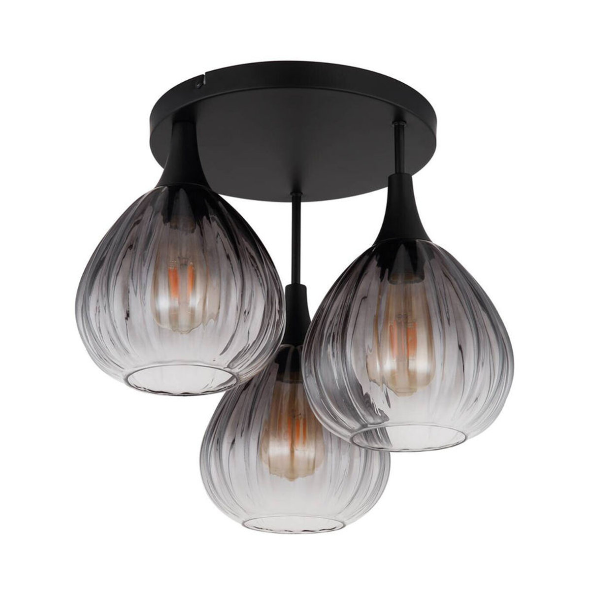 Globo Deckenleuchte Modern Schwarz aus Metall und Glas mit 3 Rauchglas-Elementen H: 35 cm, B: 44 cm, Fassung E27 - Bild 2