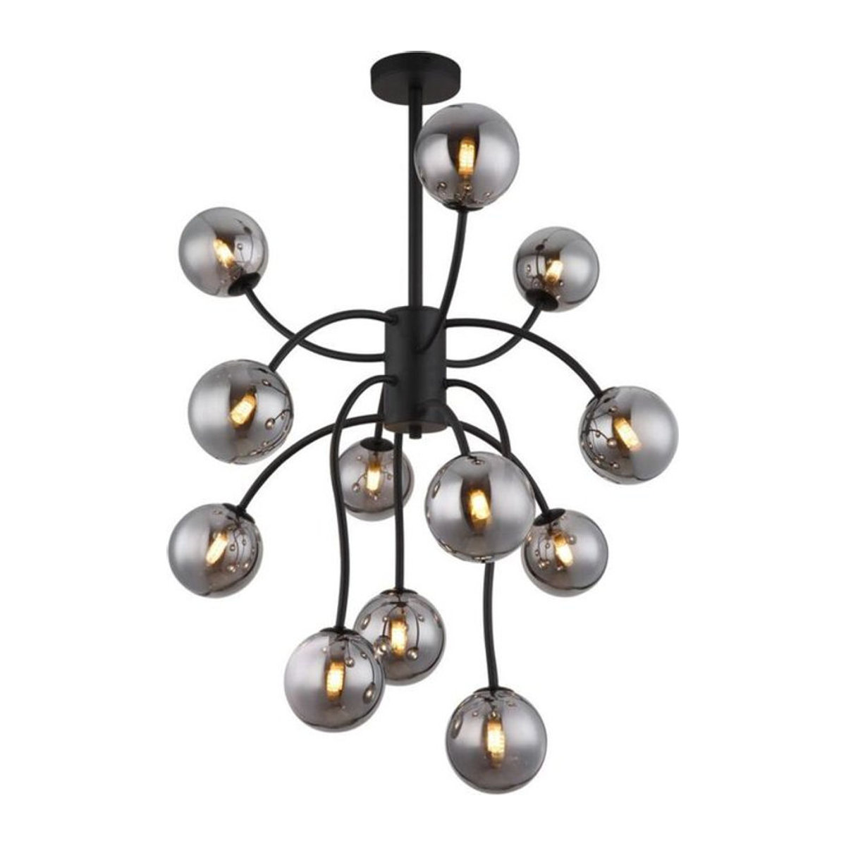 Globo Deckenleuchte Modern Schwarz mit 12 Rauchglas-Kugeln aus Glas und Metall Höhe: 93 cm, Durchmesser: 62 cm - Bild 1