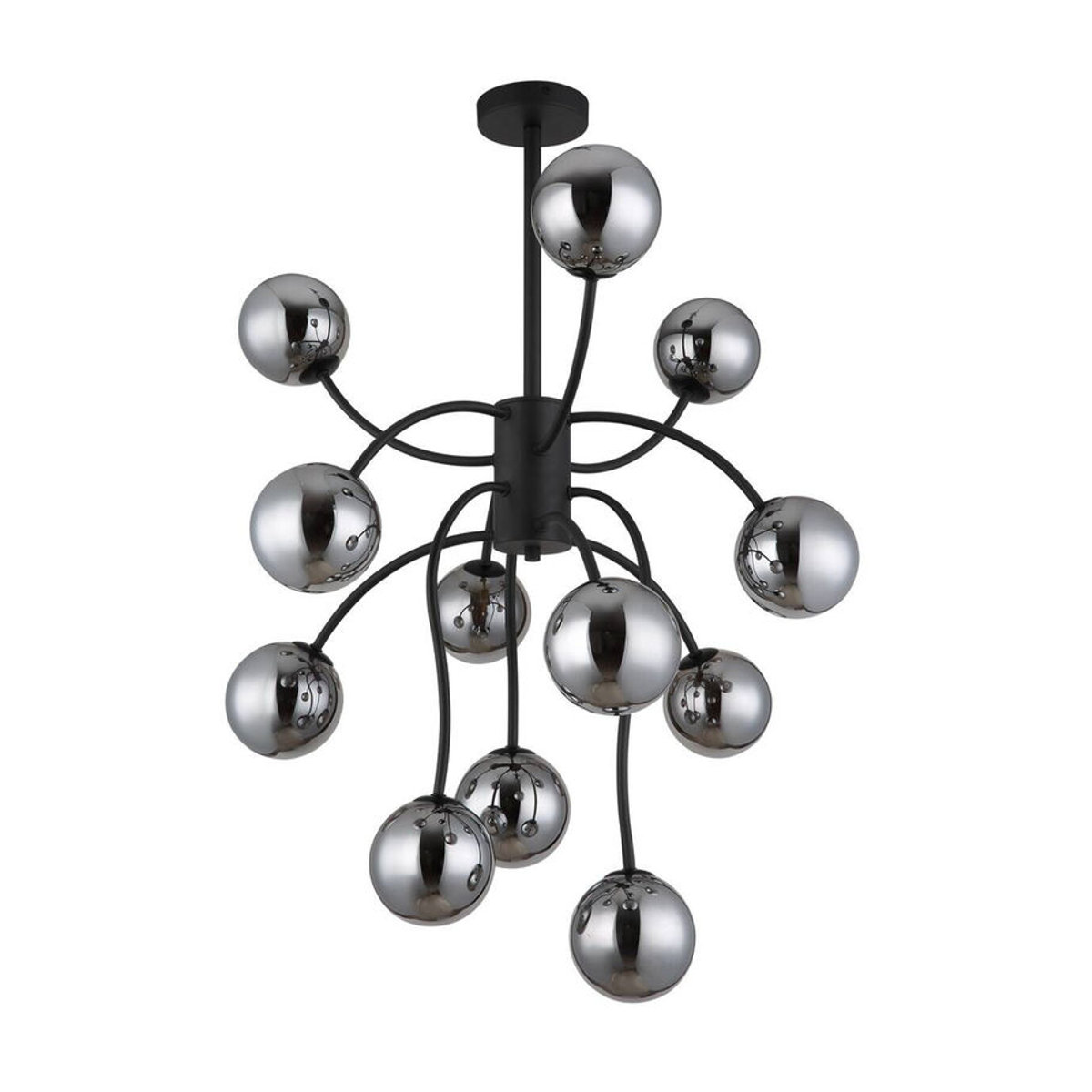 Globo Deckenleuchte Modern Schwarz mit 12 Rauchglas-Kugeln aus Glas und Metall Höhe: 93 cm, Durchmesser: 62 cm - Bild 2