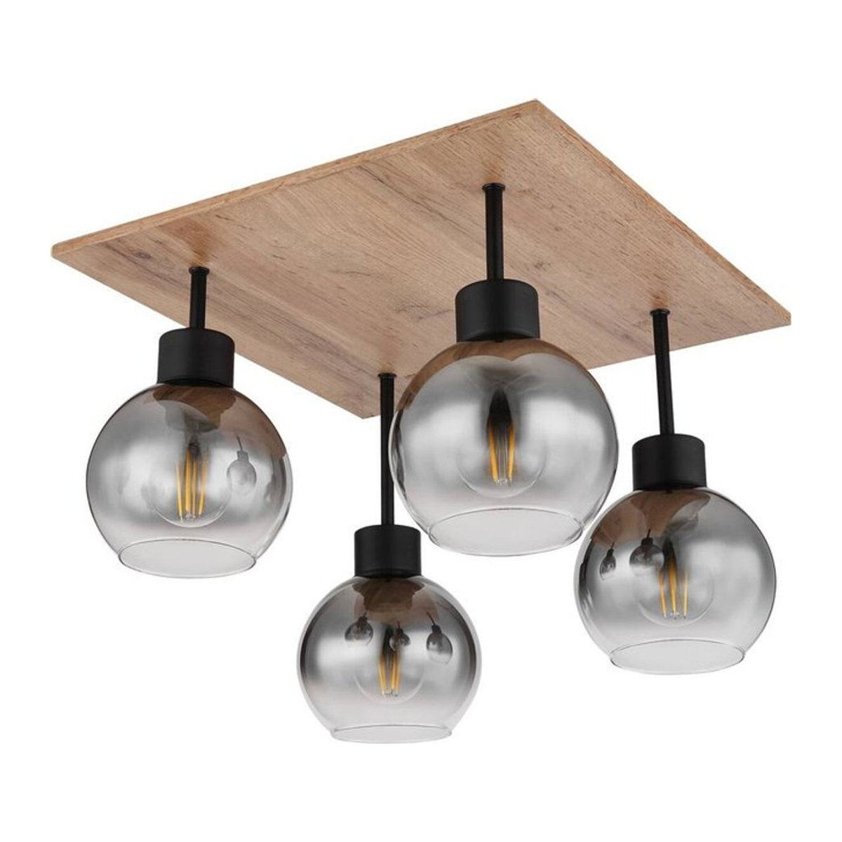 Globo Deckenleuchte Moitas in Schwarz und Natur mit Buntglas und Metall, B/H/L: 40 x 33,5 x 40 cm, E27, 4 Fassungen - Bild 1