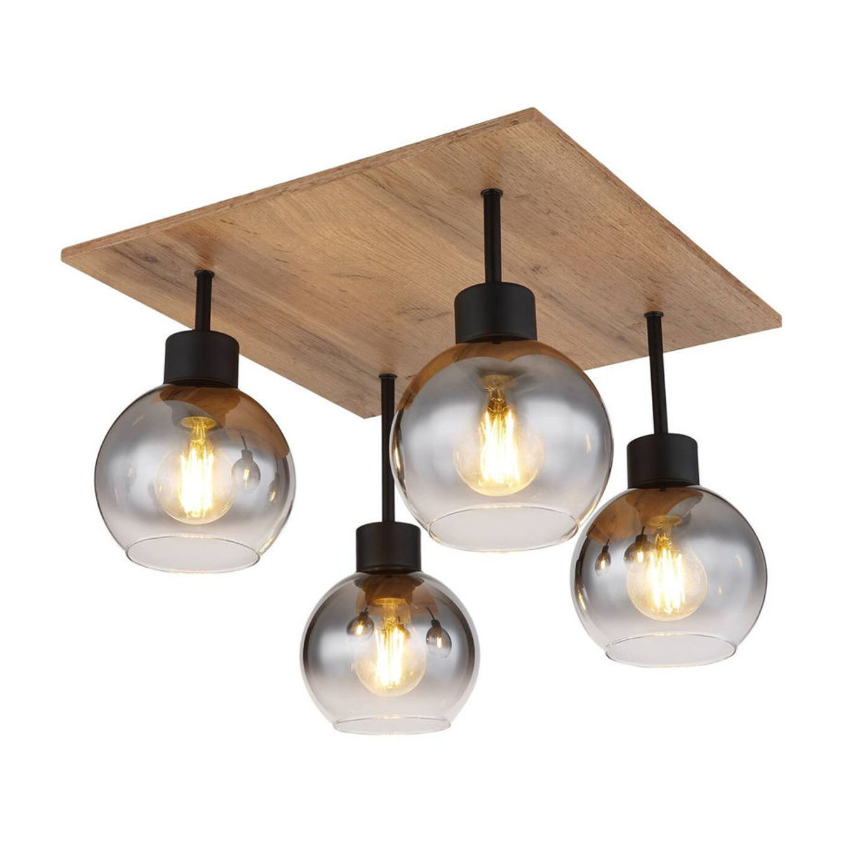 Globo Deckenleuchte Moitas in Schwarz und Natur mit Buntglas und Metall, B/H/L: 40 x 33,5 x 40 cm, E27, 4 Fassungen - Bild 2