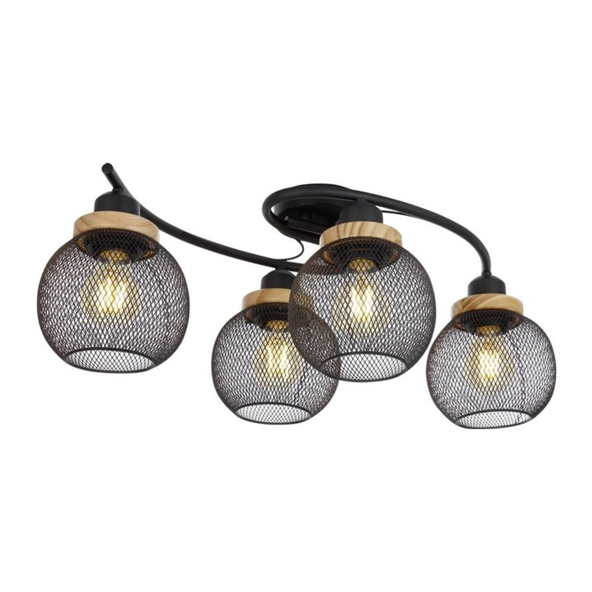 GLOBO Deckenleuchte Pablo Industrial Deckenlampe aus Metall und Holz in Schwarz und Natur, B/H/T: 60 x 22 x 35 cm - Bild 1