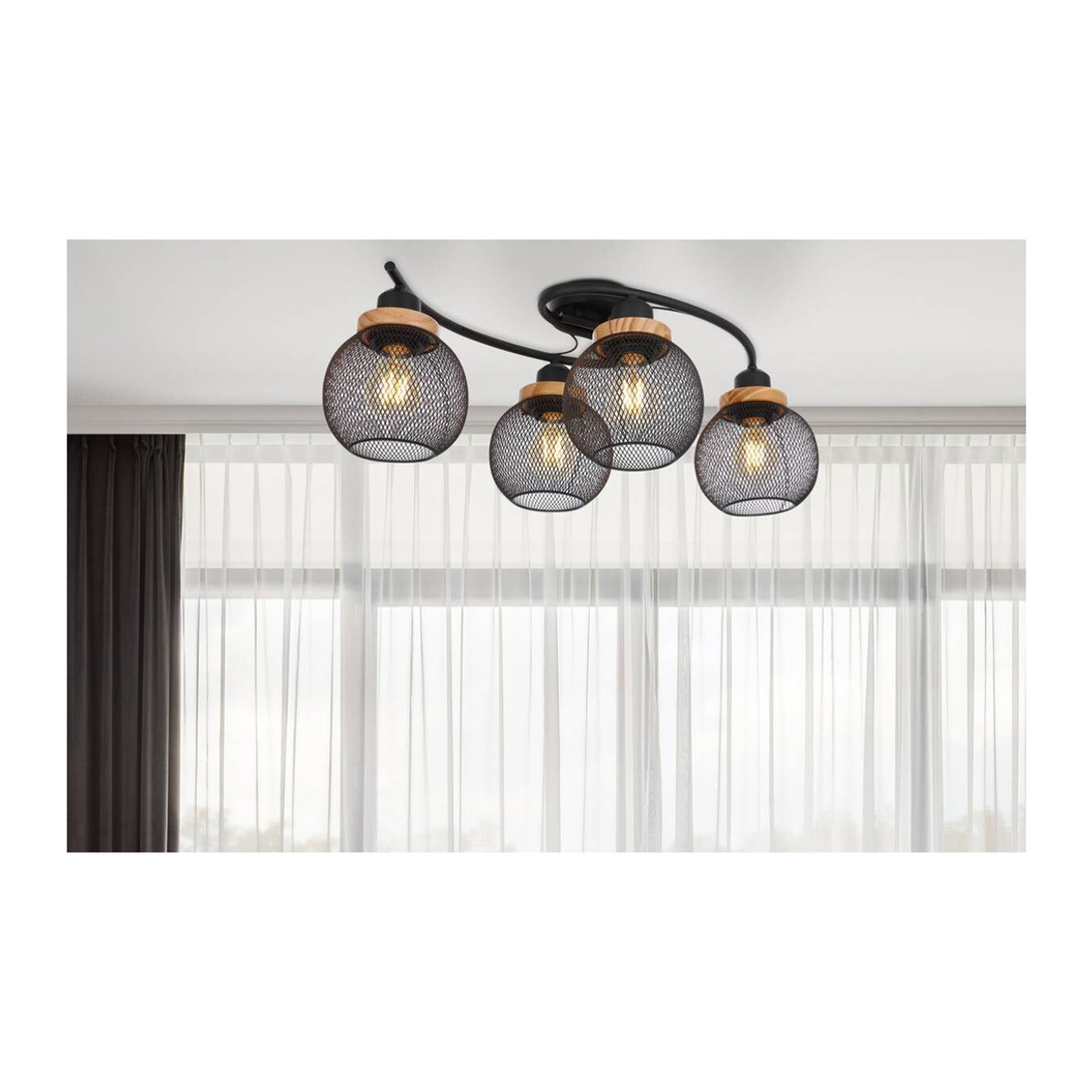 GLOBO Deckenleuchte Pablo Industrial Deckenlampe aus Metall und Holz in Schwarz und Natur, B/H/T: 60 x 22 x 35 cm - Bild 2
