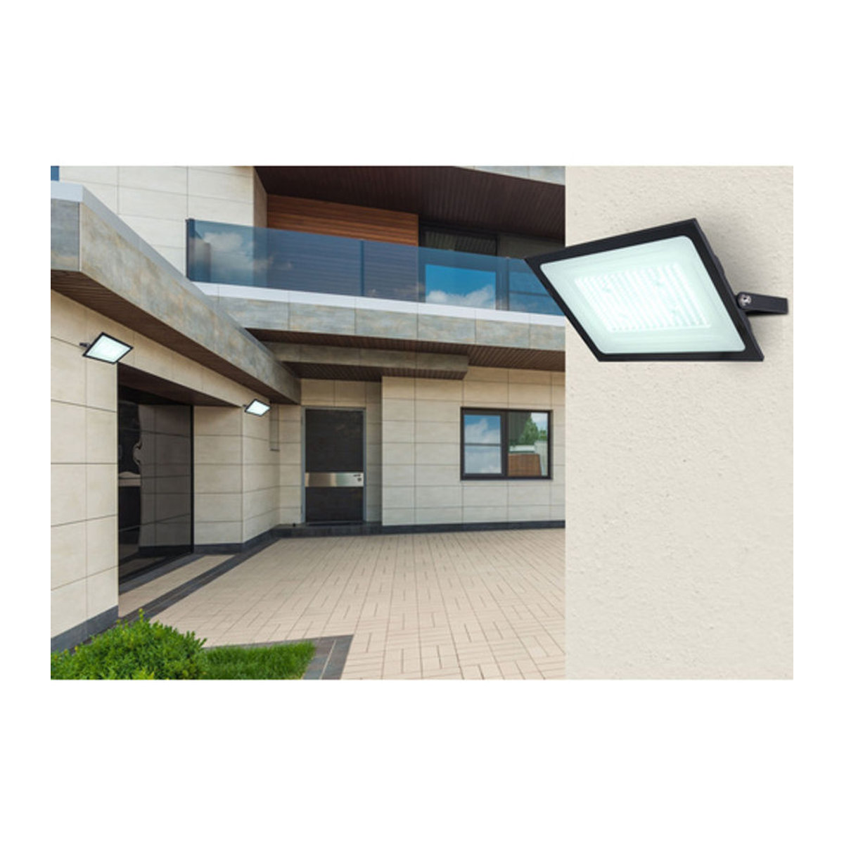Globo LED Außenstrahler IP65 in Schwarz aus Aluminium und Glas mit 180W Kaltweiß - Bild 2