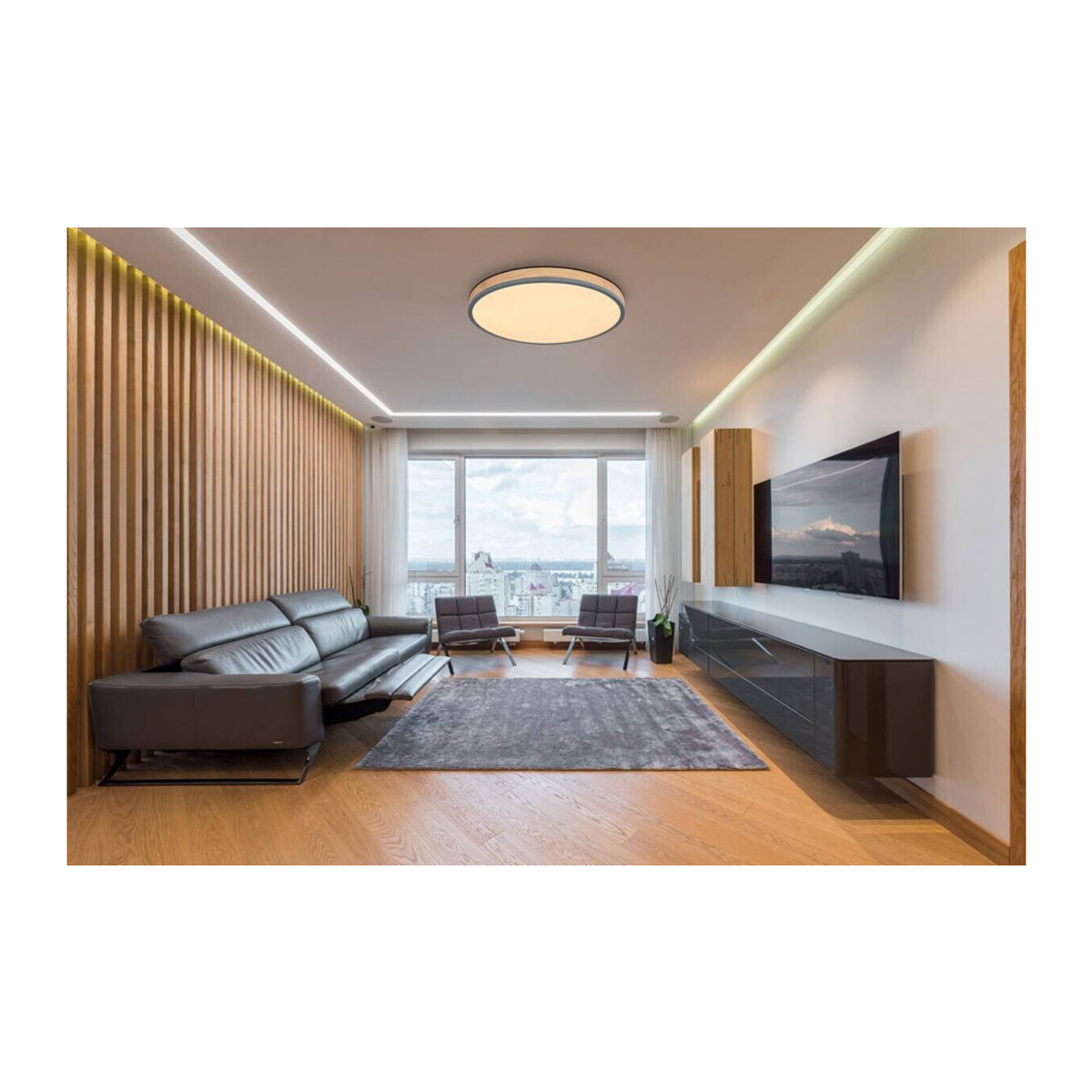Globo LED-Deckenleuchte Doro in Grau und Anthrazit aus Metall und Holz, H x B x T: 8,5 x 60 x 60 cm - Bild 2