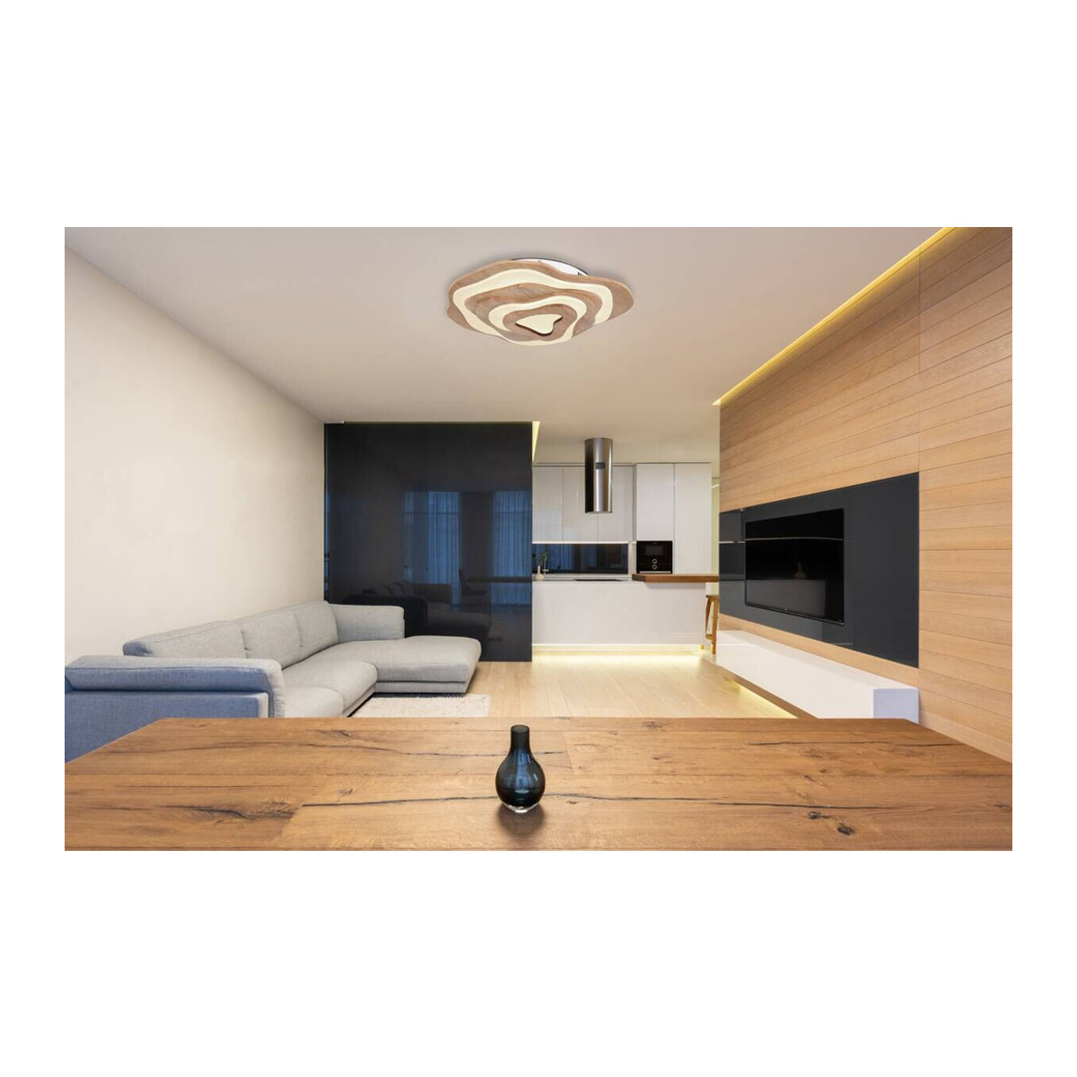 GLOBO LED-Deckenleuchte Jacks Modern in Dunkelbraun aus Holz und Opal Kunststoff B/H/T: 50 x 10 x 58 cm - Bild 2
