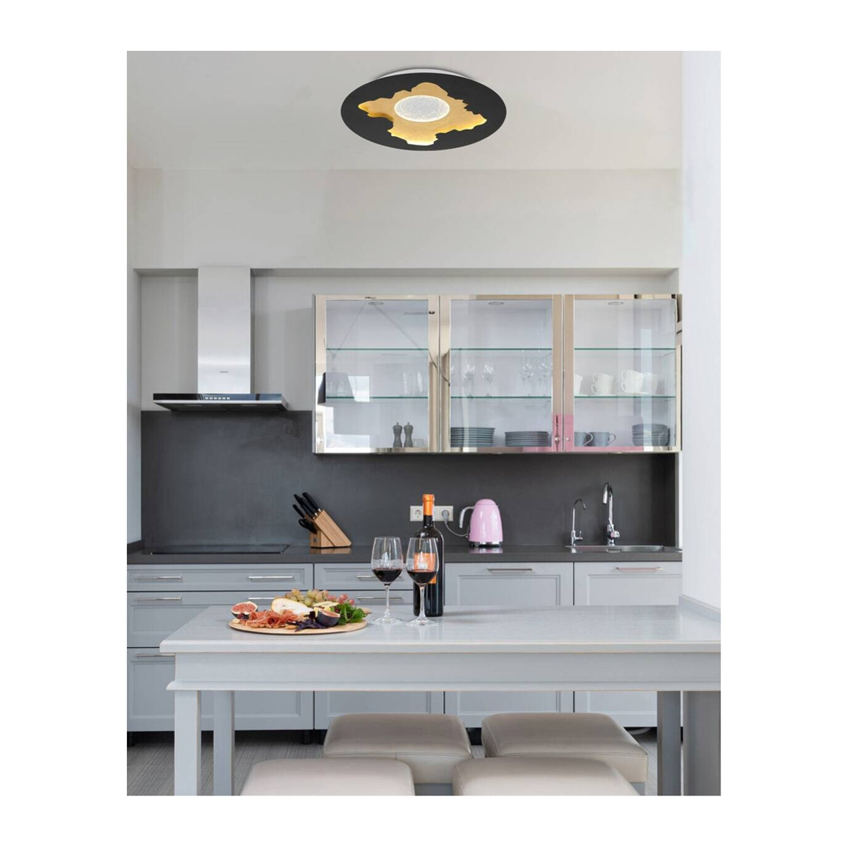 GLOBO LED-Deckenleuchte Modern in Schwarz und Gold aus Metall und Acryl mit neutralweißem Licht, H: 4,9 cm, D: 45 cm - Bild 3