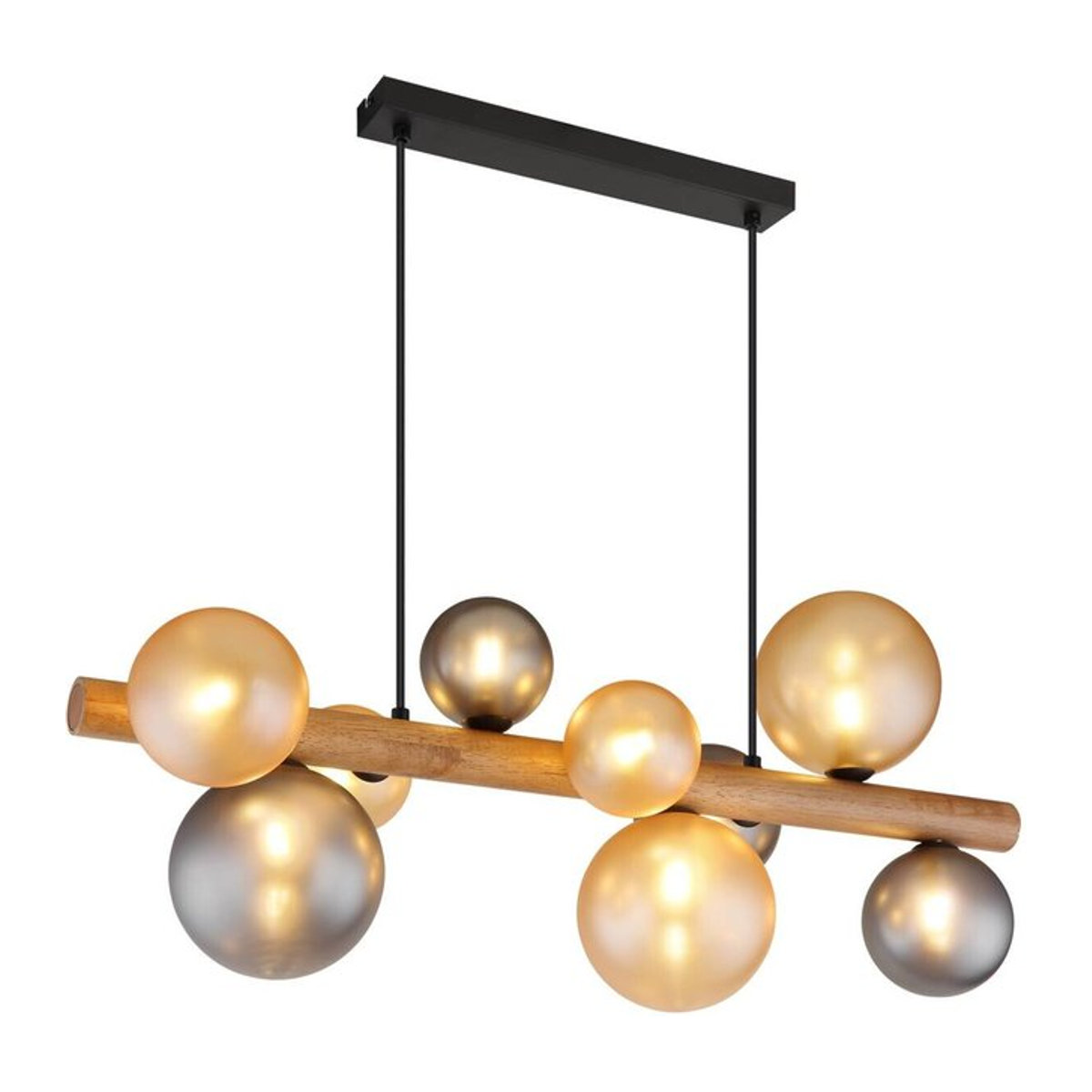 GLOBO LED-Hängeleuchte in Dunkelbraun mit Amber-Rauch-Glas und Holz-Metall-Design, B: 29 cm, H: 150 cm, T: 78 cm - Bild 1