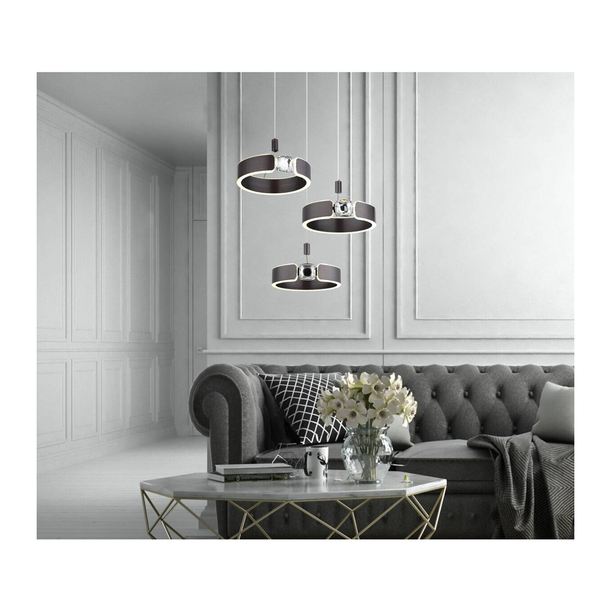 GLOBO LED-Pendelleuchte Modern in Bronze und Opal, Metall und Acryl, H: 125 cm, B: 44 cm - Bild 2
