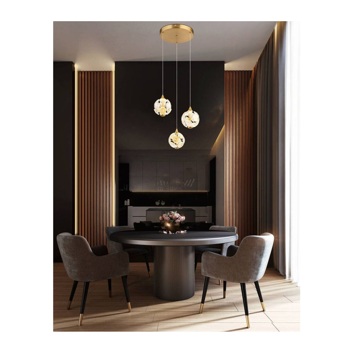 GLOBO LED-Pendelleuchte Virina Modern Gold Metall B: 42 cm, H: 150 cm - Bild 2