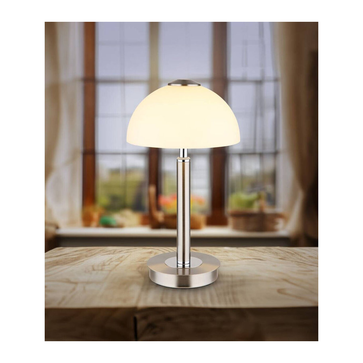 GLOBO LED-Tischleuchte Pilzlampe aus Glas und Metall in Chrom und Silber, Warmweiß, D x H: 18 x 31,5 cm - Bild 2