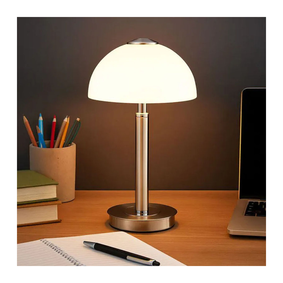 GLOBO LED-Tischleuchte Pilzlampe aus Glas und Metall in Chrom und Silber, Warmweiß, D x H: 18 x 31,5 cm - Bild 3