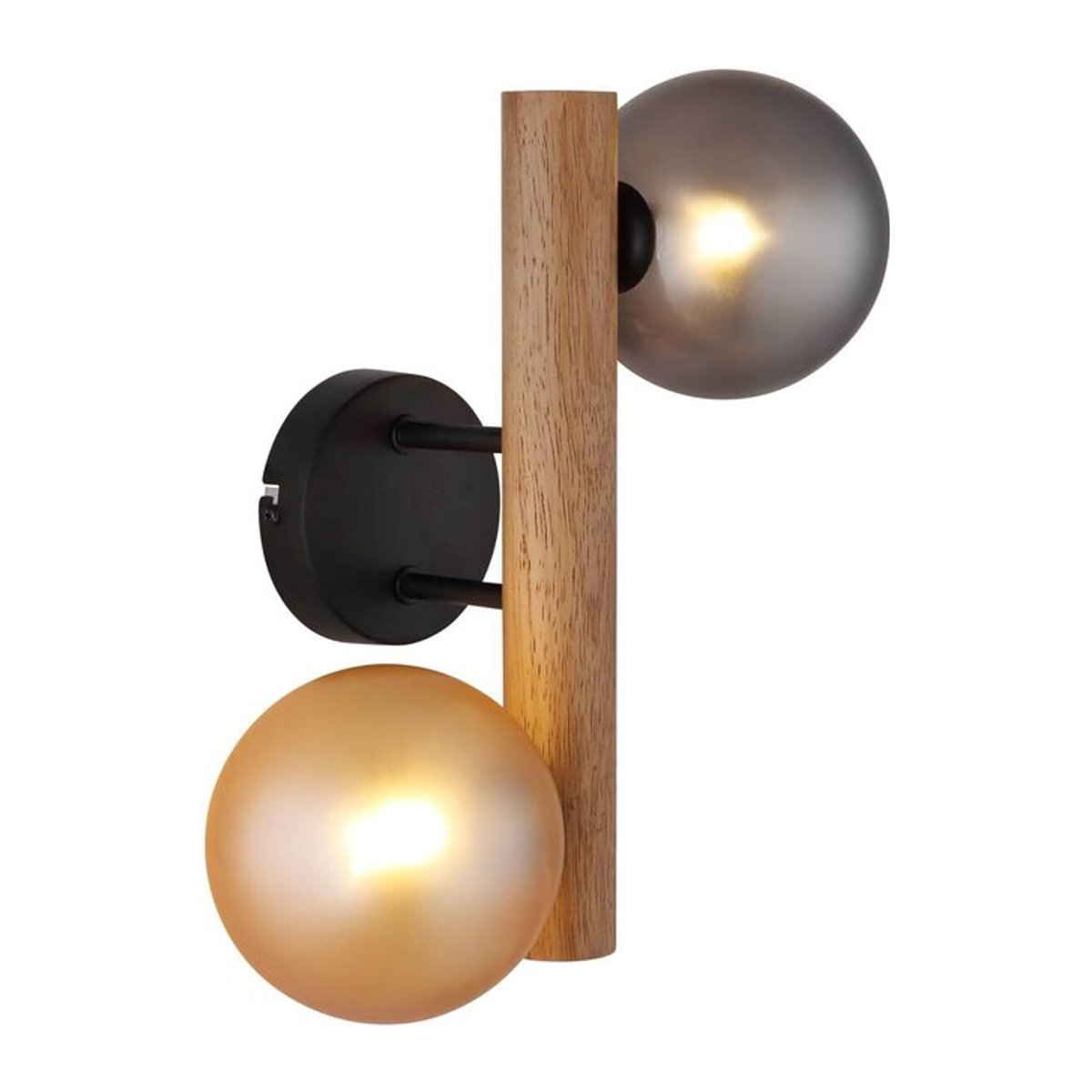 GLOBO LED-Wandleuchte Rauch in Dunkelbraun und Amber aus Metall, Holz und Glas im Retro-Design mit 2 Leuchtmitteln, H x B: 32 x 16,5 cm - Bild 1