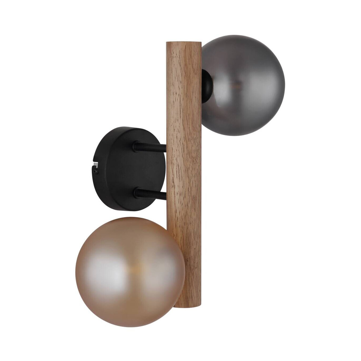 GLOBO LED-Wandleuchte Rauch in Dunkelbraun und Amber aus Metall, Holz und Glas im Retro-Design mit 2 Leuchtmitteln, H x B: 32 x 16,5 cm - Bild 2