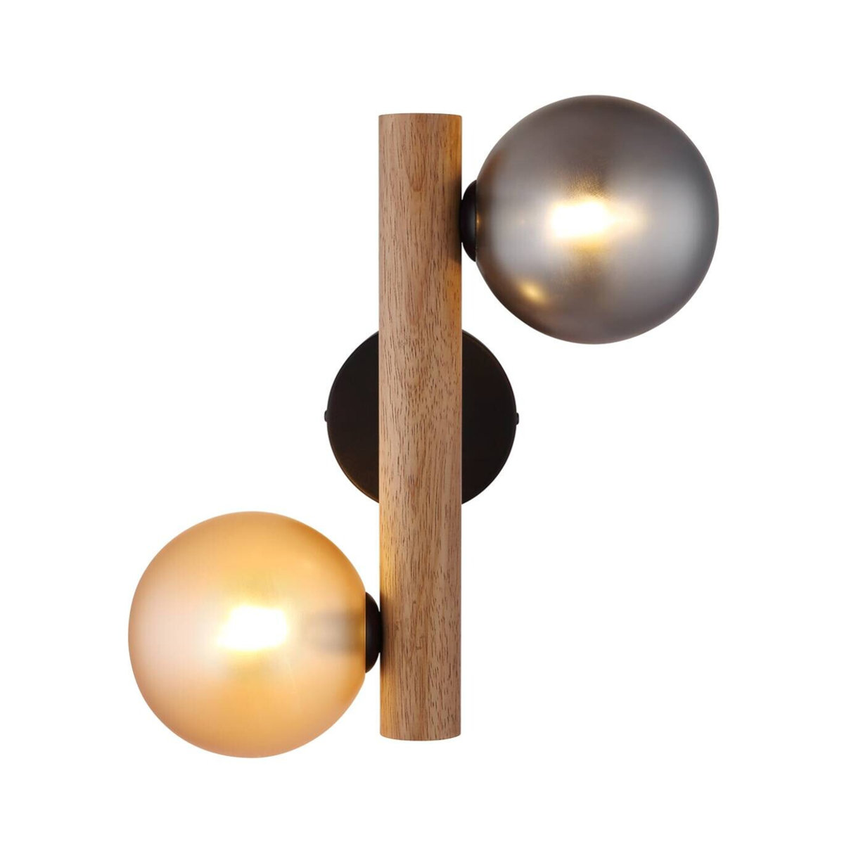 GLOBO LED-Wandleuchte Rauch in Dunkelbraun und Amber aus Metall, Holz und Glas im Retro-Design mit 2 Leuchtmitteln, H x B: 32 x 16,5 cm - Bild 5