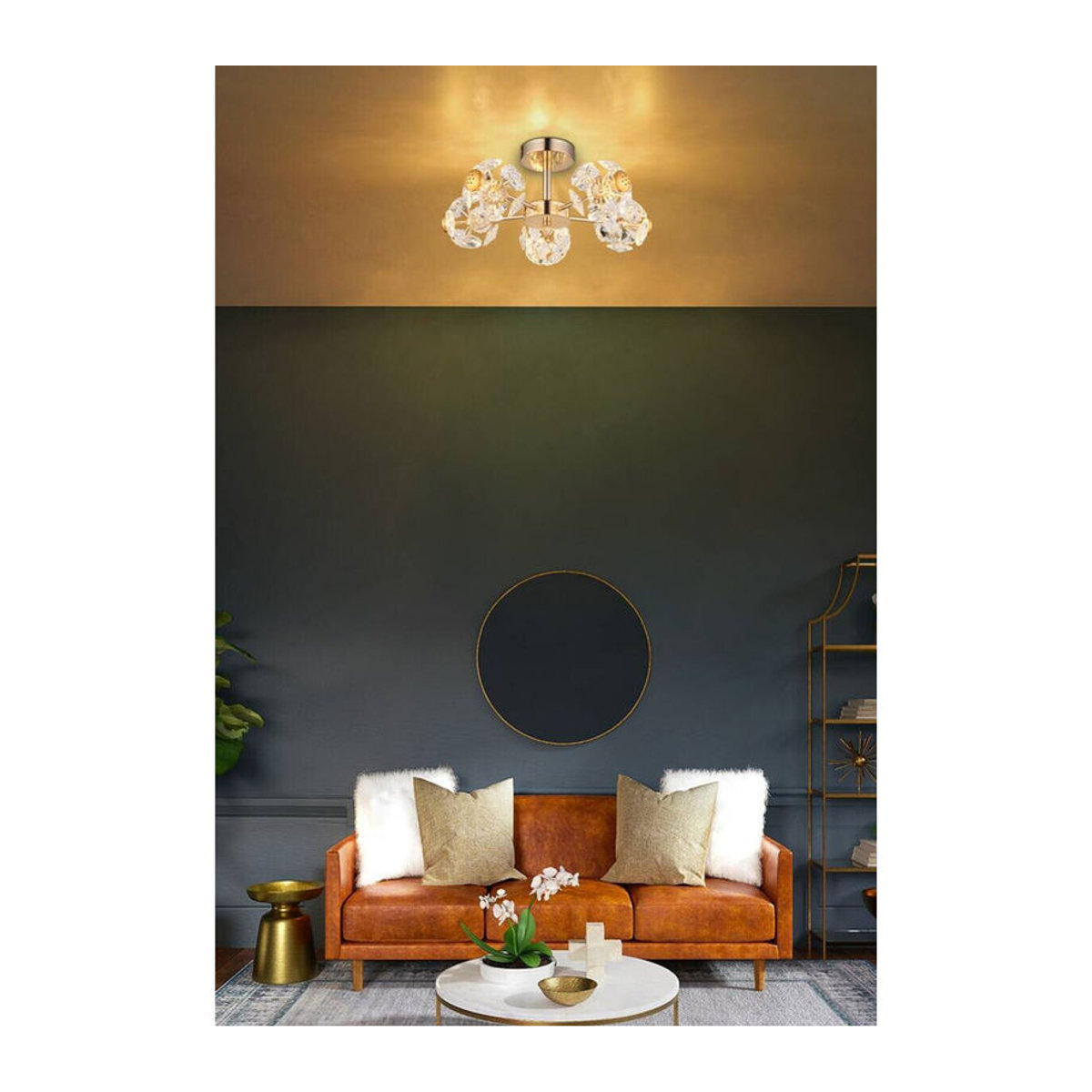 GLOBO Lighting Deckenleuchte FLORIELLA LED Deckenlampe in Gold aus Metall und Glas mit warmweißem Licht, H: 22 cm, B: 50 cm - Bild 3