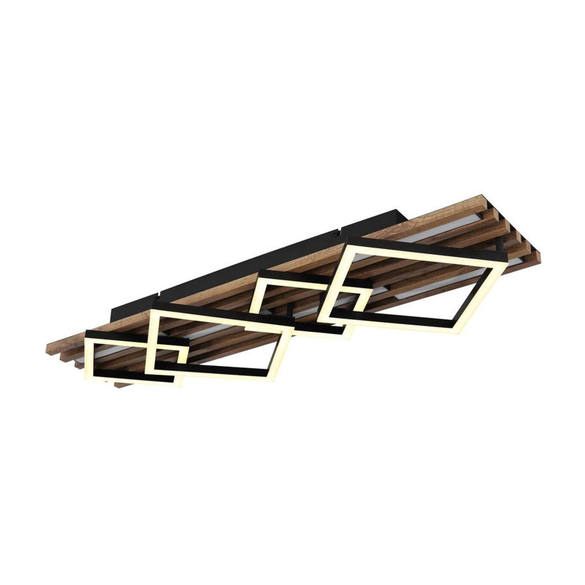 GLOBO Lighting LED-Deckenleuchte Obrien Modern in Schwarz und Braun aus Metall, Holzwerkstoff und Kunststoff, Warmweiß, B/T/H: 82 x 31 x 9,5 cm - Bild 2