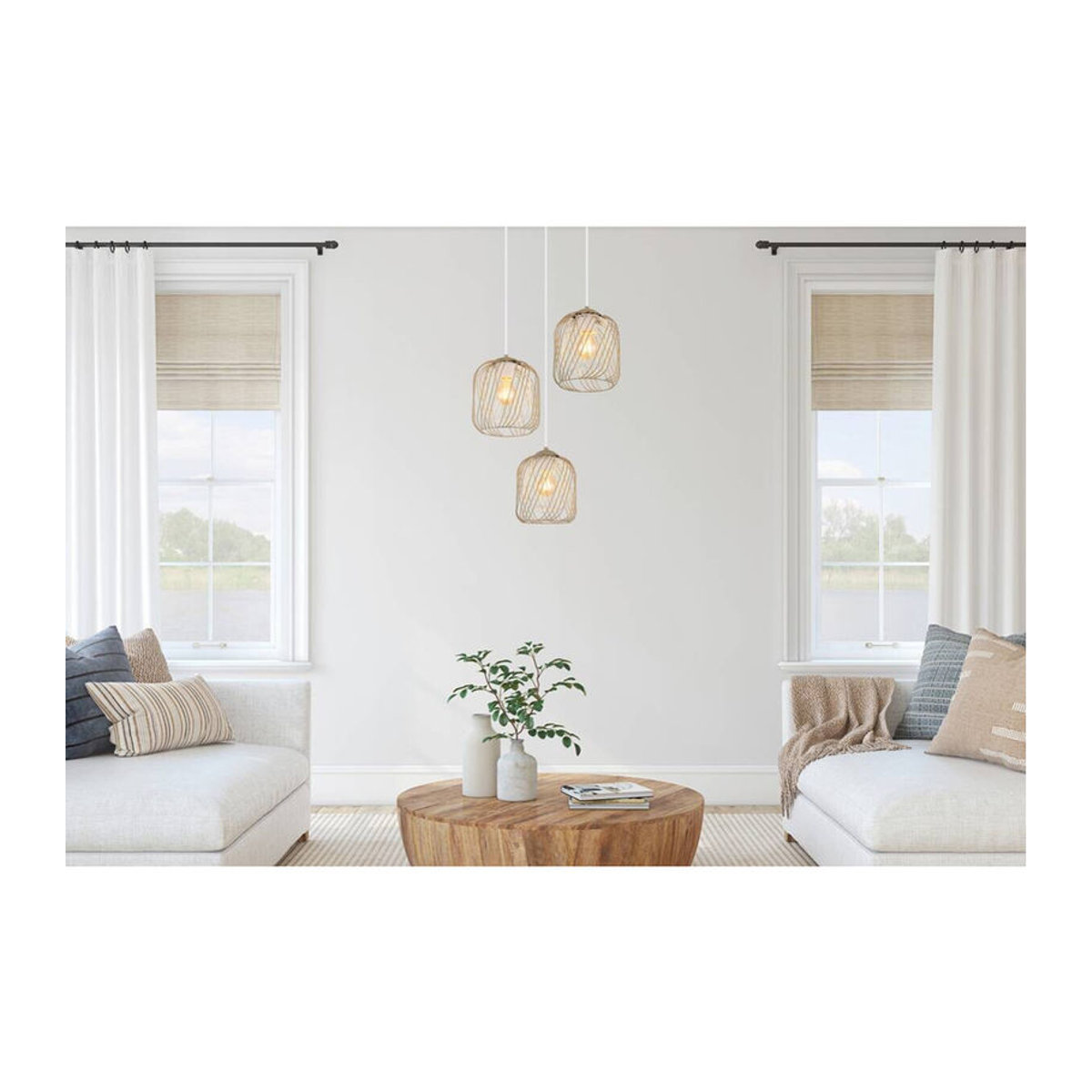 GLOBO Lighting Pendelleuchte DICHTI in Beige aus Metall und Kunststoff im Industrial Retro Design mit 3 E27 Fassungen, H x B: 150 x 39,4 cm - Bild 2