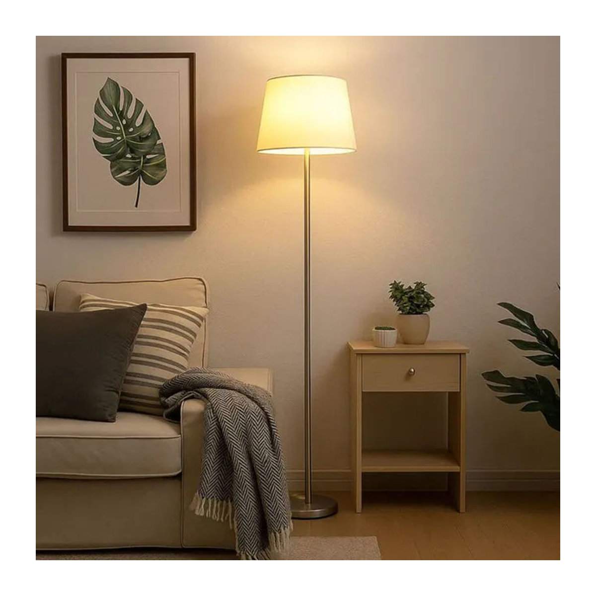 GLOBO Lighting Stehleuchte JORIS Modern in Weiß und Silber mit Textilschirm und E27 Fassung, H: 151 cm, B: 35 cm, T: 40 cm - Bild 2