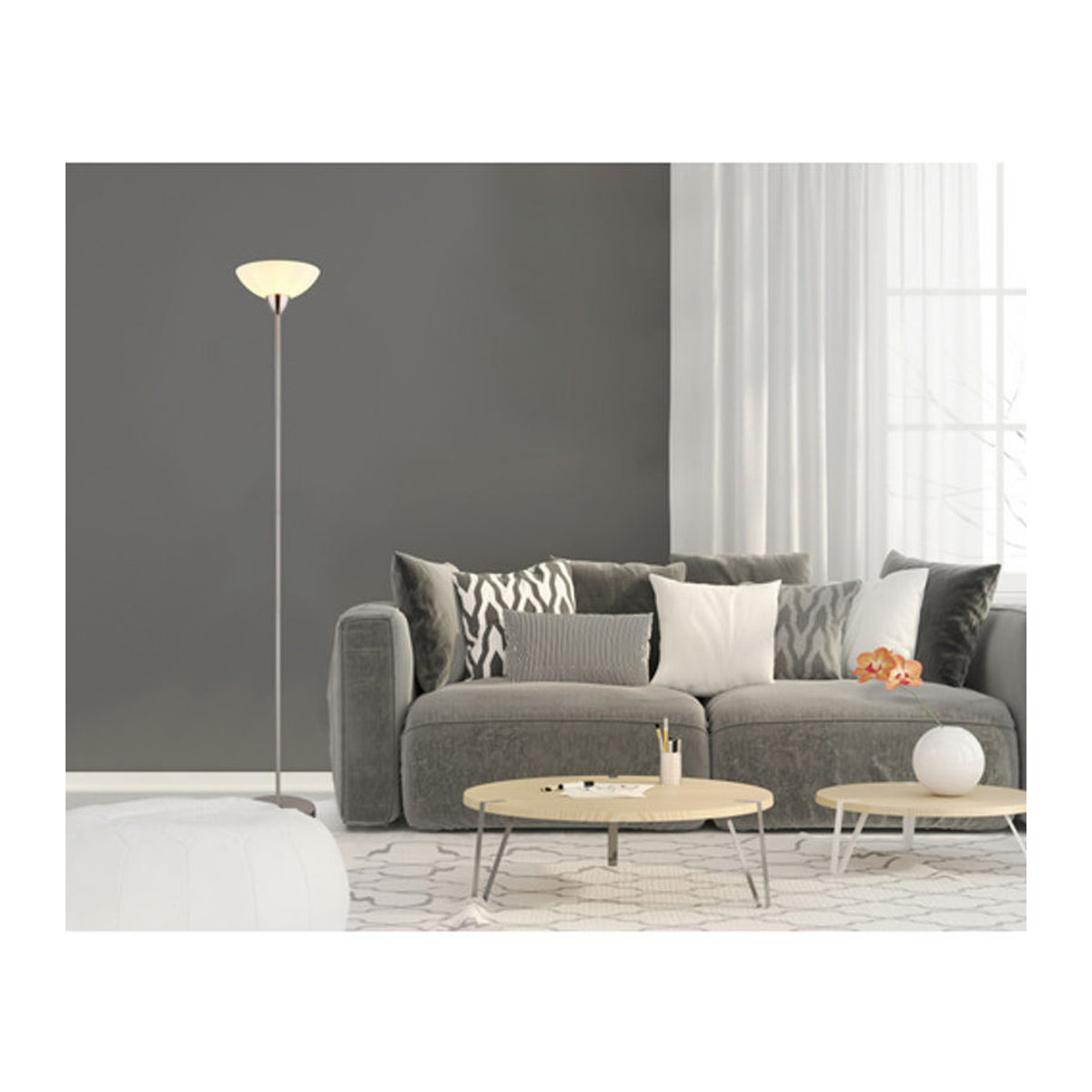 Globo Lighting Stehleuchte LIMA Deckenfluter aus Metall und Glas in Nickel matt und Silber mit E27 Fassung, Höhe: 180 cm - Bild 2