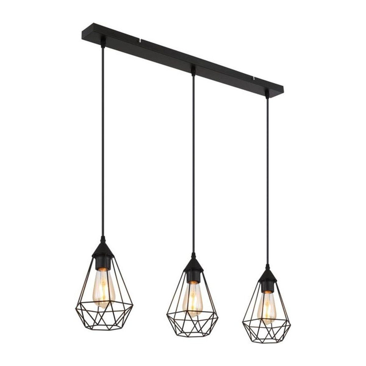 Globo Pendelleuchte aus Metall in Schwarz im Industrial Retro Design mit 3 E27 Fassungen, Höhe: 120 cm - Bild 1