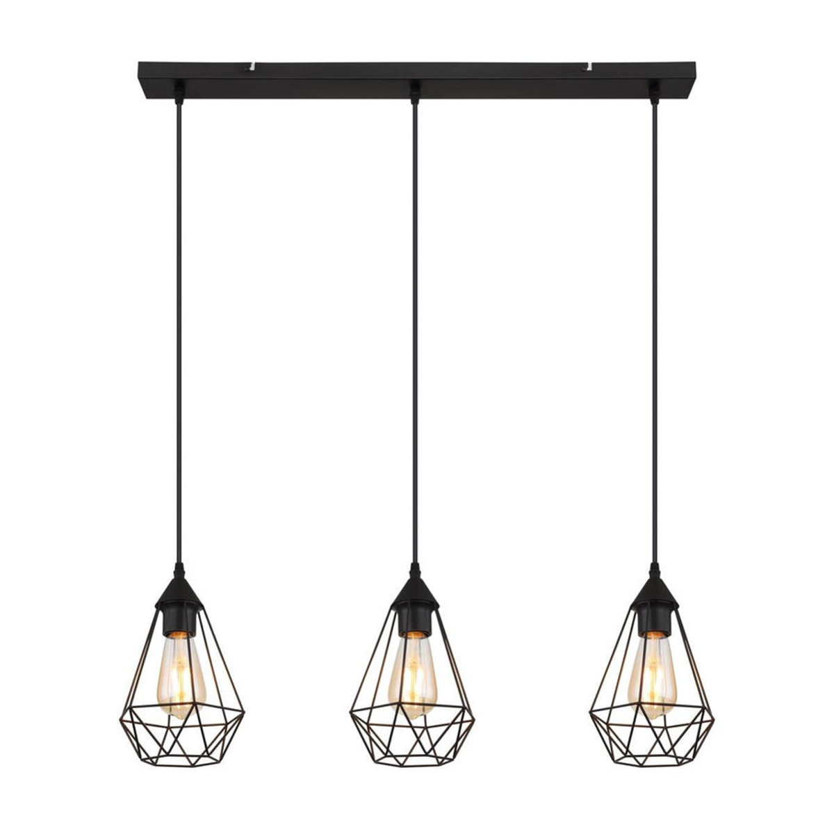 Globo Pendelleuchte aus Metall in Schwarz im Industrial Retro Design mit 3 E27 Fassungen, Höhe: 120 cm - Bild 2