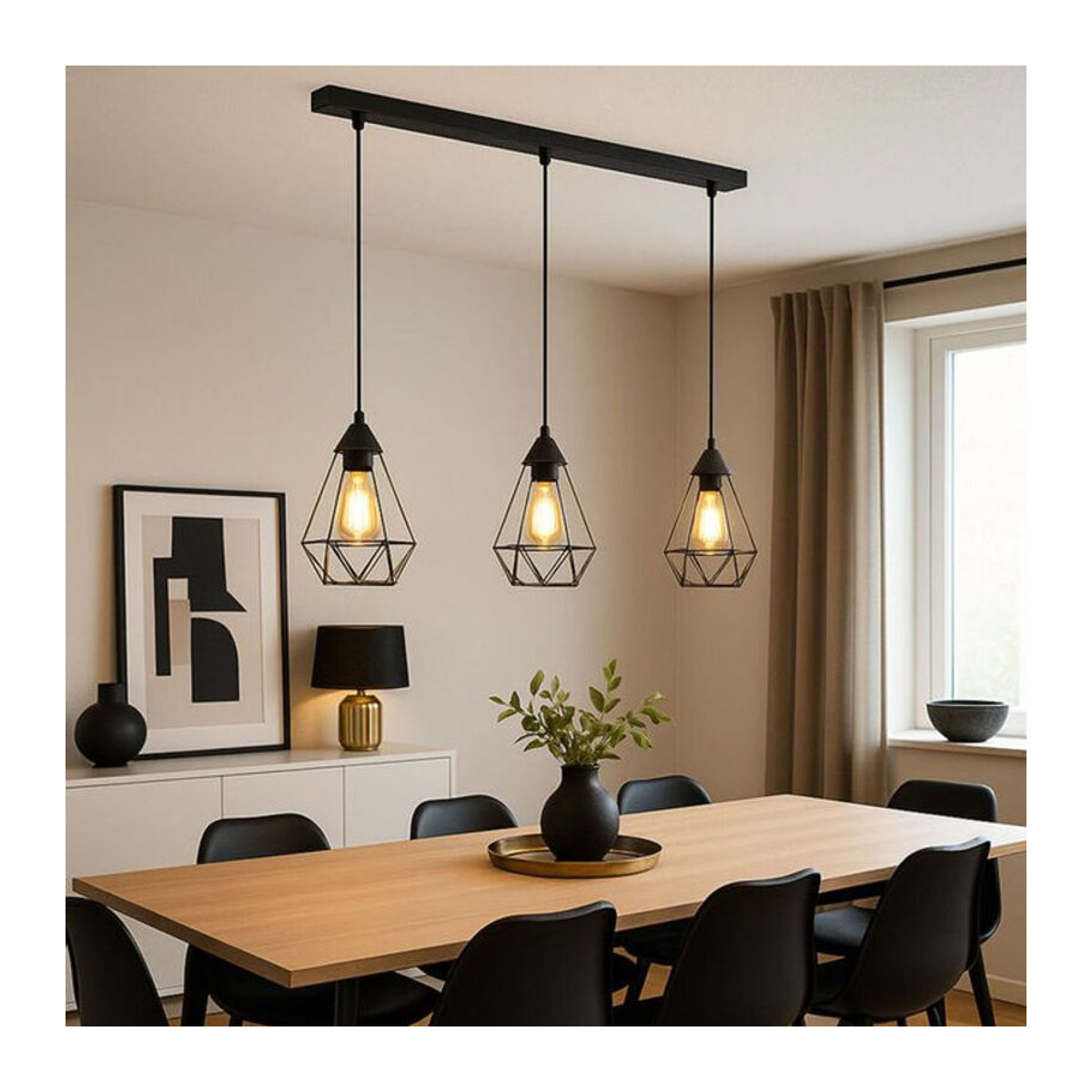 Globo Pendelleuchte aus Metall in Schwarz im Industrial Retro Design mit 3 E27 Fassungen, Höhe: 120 cm - Bild 3