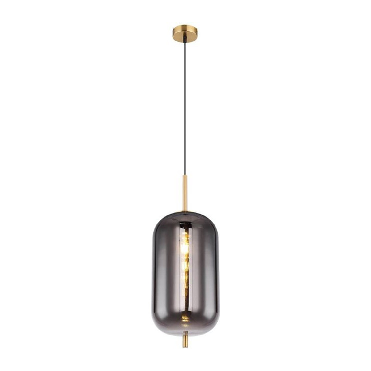 Globo Pendelleuchte Blacky aus Metall und Glas in Messing, Schwarz und Grau mit Rauchglas, E27, H: 120 cm, Durchmesser: 22 cm - Bild 1