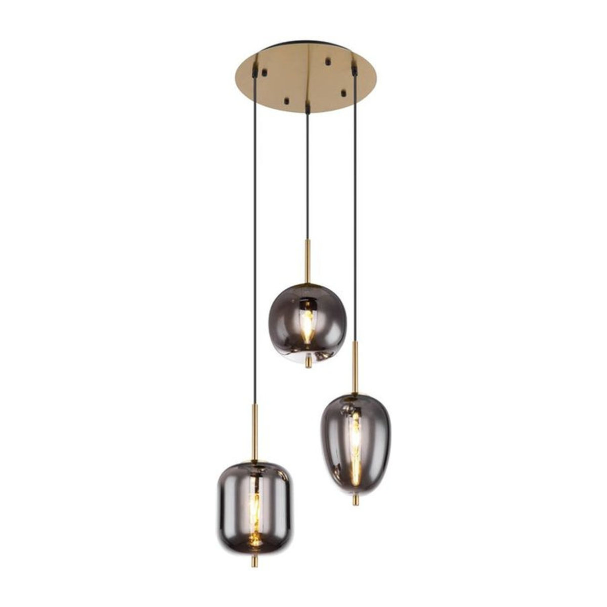 Globo Pendelleuchte Blacky in Messing und Schwarz mit 3 Rauchglaskugeln aus Metall und Glas, H: 120 cm, Durchmesser: 46 cm - Bild 1