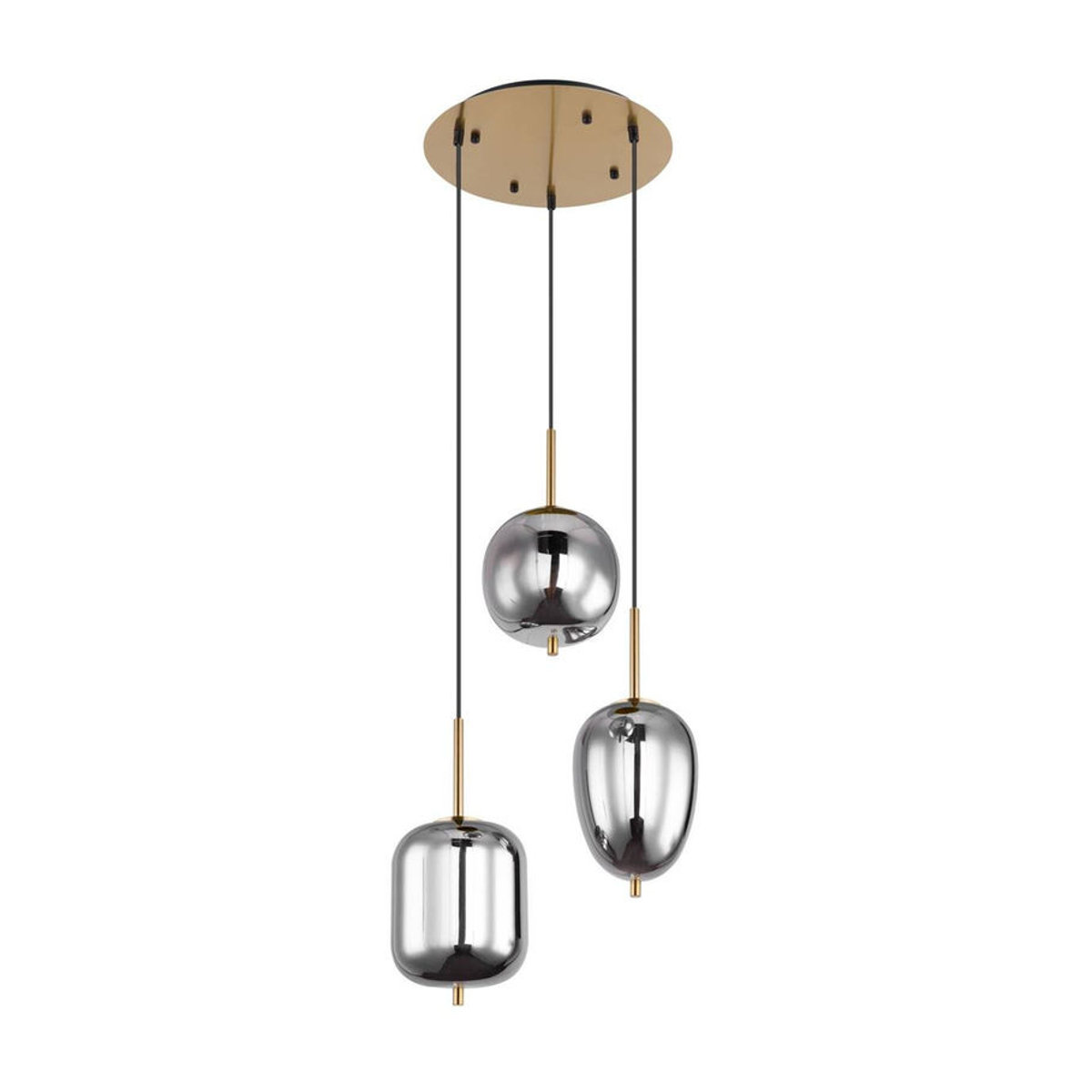 Globo Pendelleuchte Blacky in Messing und Schwarz mit 3 Rauchglaskugeln aus Metall und Glas, H: 120 cm, Durchmesser: 46 cm - Bild 2