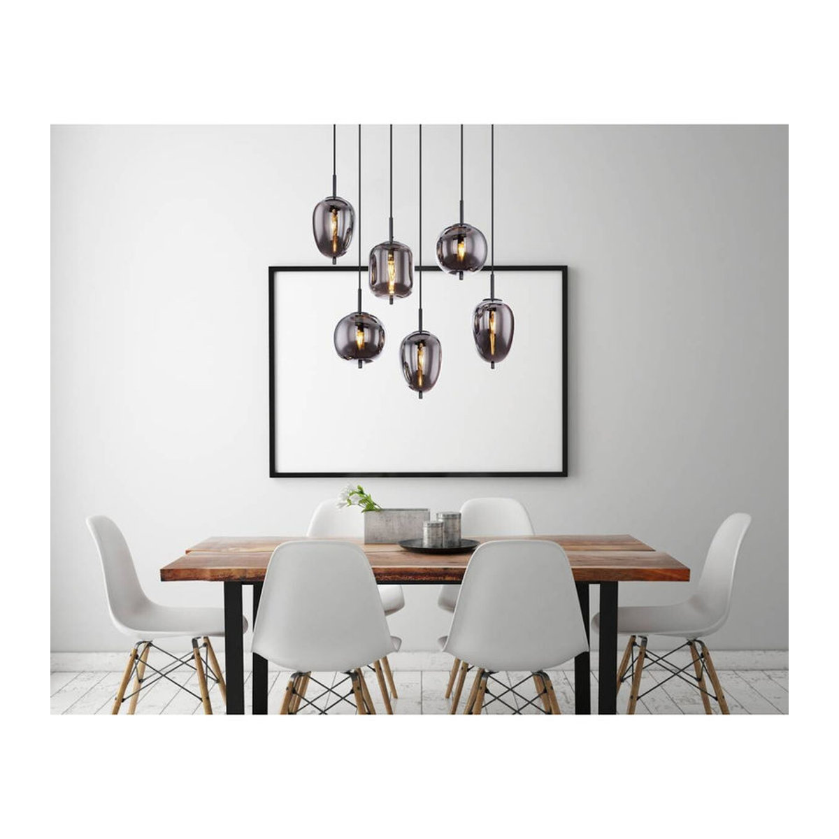 GLOBO Pendelleuchte Blacky Modern Schwarz aus Metall und Rauchglas, E14, B/H/L: 34 x 120 x 80 cm - Bild 2