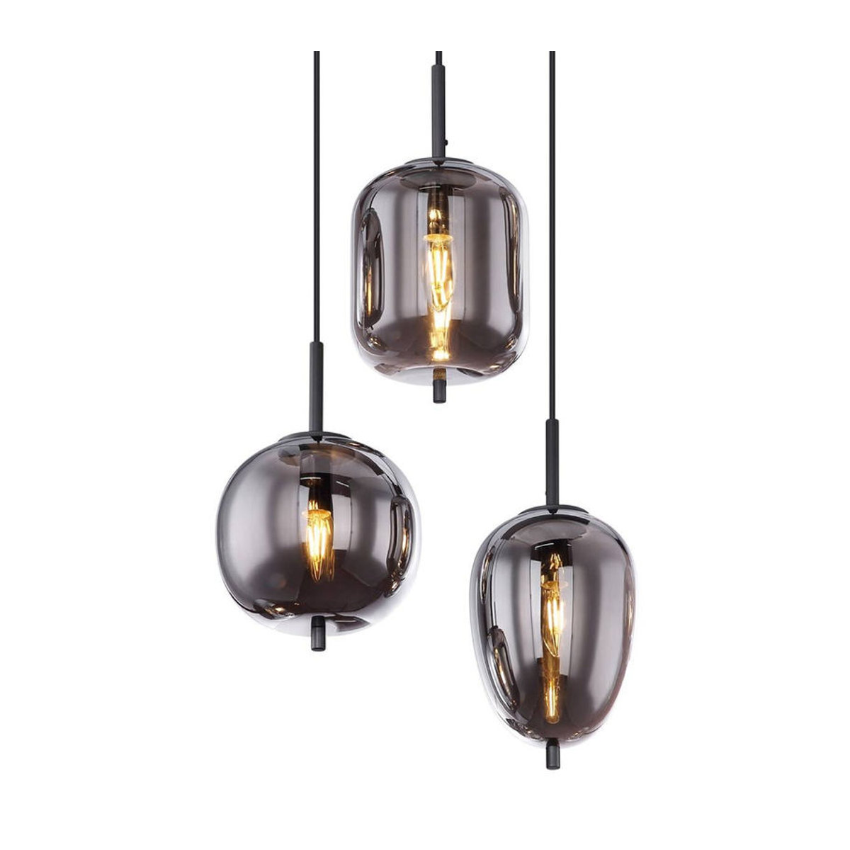 GLOBO Pendelleuchte Blacky Modern Schwarz aus Metall und Rauchglas, E14, B/H/L: 34 x 120 x 80 cm - Bild 3