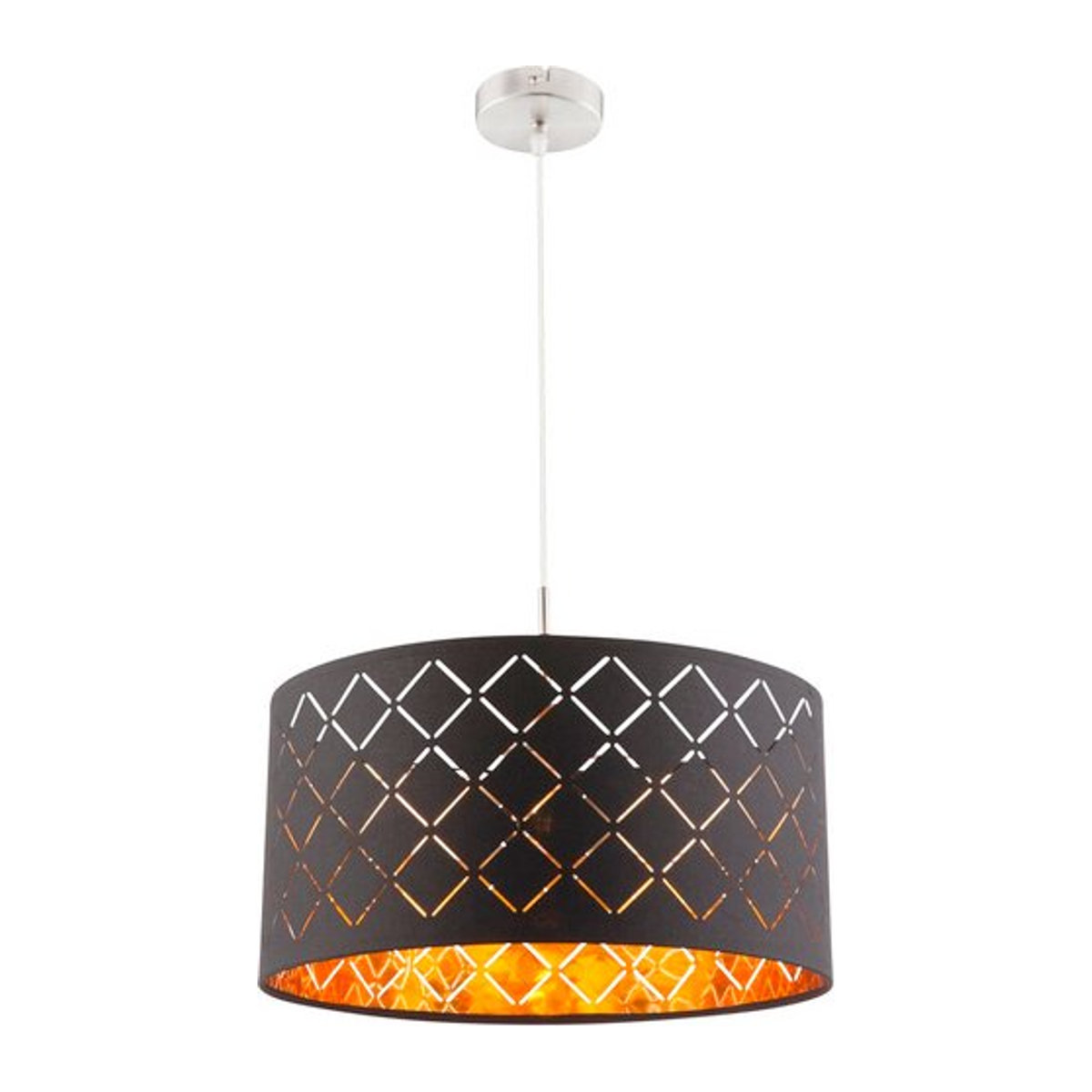 GLOBO Pendelleuchte Clarke Modern in Schwarz und Nickel matt mit Stoffschirm, E27, Höhe: 140 cm, Durchmesser: 40 cm - Bild 1
