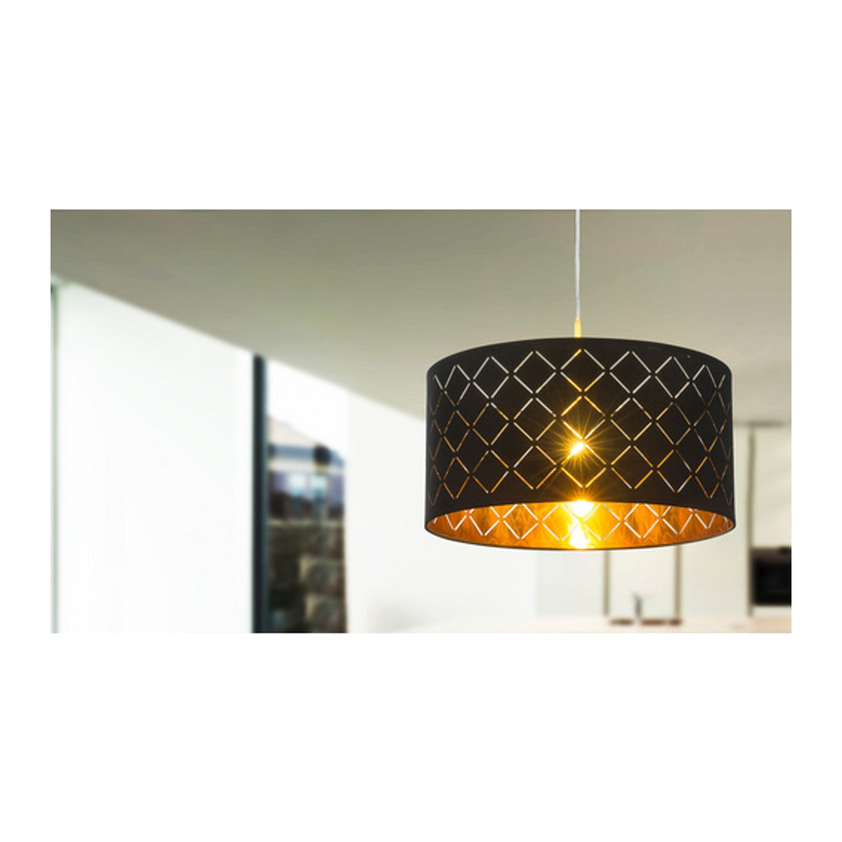 GLOBO Pendelleuchte Clarke Modern in Schwarz und Nickel matt mit Stoffschirm, E27, Höhe: 140 cm, Durchmesser: 40 cm - Bild 2