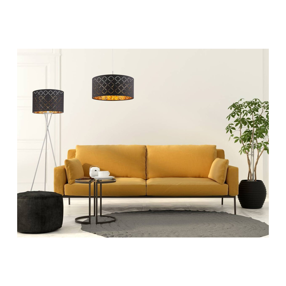 GLOBO Pendelleuchte Clarke Modern in Schwarz und Nickel matt mit Stoffschirm, E27, Höhe: 140 cm, Durchmesser: 40 cm - Bild 4