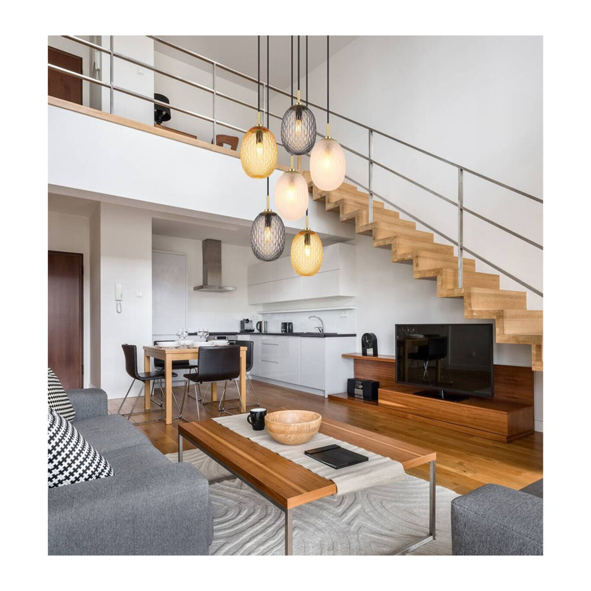 Globo Pendelleuchte Devin Modern aus Glas und Metall in Bunt mit E14 Fassung, Durchmesser: 47 cm, Höhe: 120 cm - Bild 3
