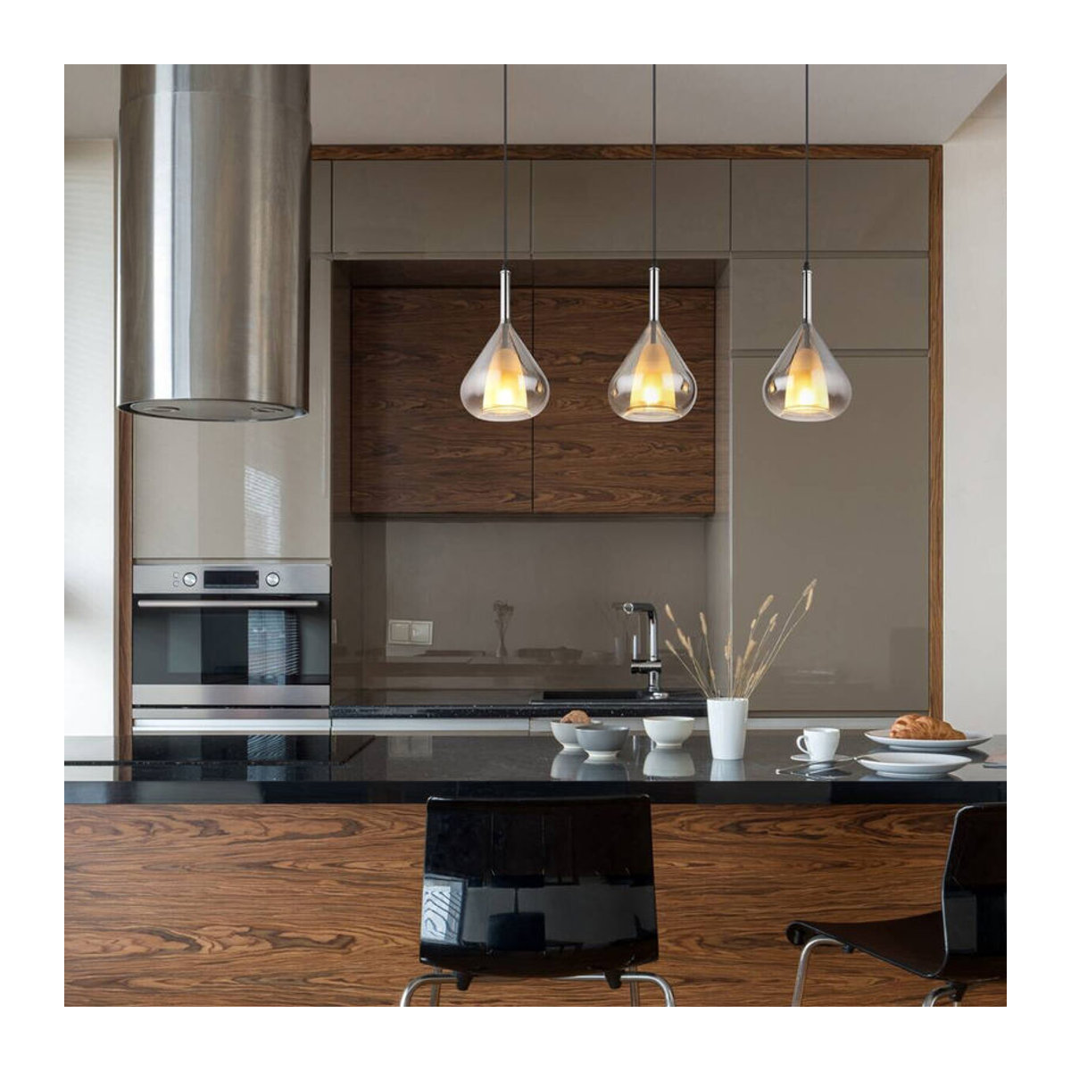 Globo Pendelleuchte Geeky Schwarz aus Metall und Glas mit 3 E27 Fassungen B/H/T: 20 x 140 x 90 cm - Bild 2