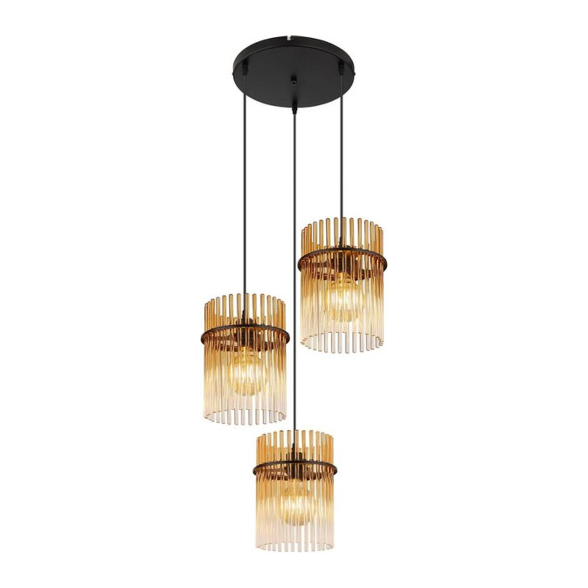 GLOBO Pendelleuchte Gorley Modern in Schwarz und Amber aus Metall und Glas mit E27 Fassung, Höhe: 140 cm, Durchmesser: 47 cm - Bild 1