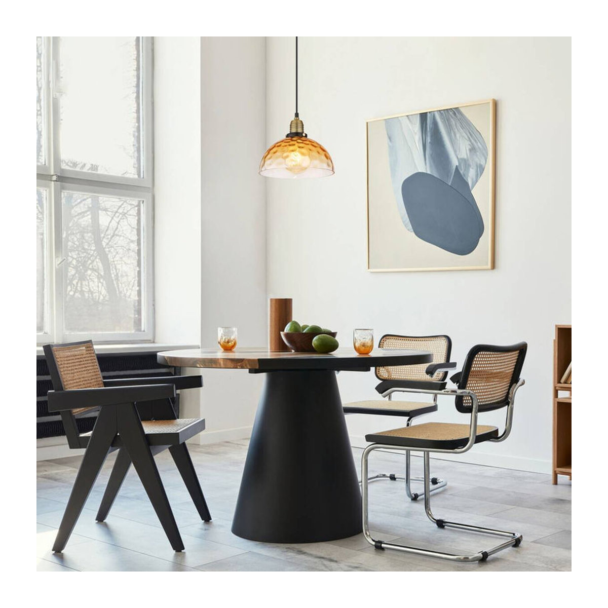 Globo Pendelleuchte in Schwarz, Gelb und Orange aus Metall und Glas, E27, Durchmesser: 25 cm, Höhe: 120 cm - Bild 2