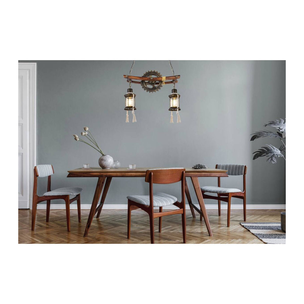 GLOBO Pendelleuchte Industrial Messing und Klar aus Metall und Glas mit E27 Fassung B/H/T: 20 x 110 x 62 cm - Bild 2