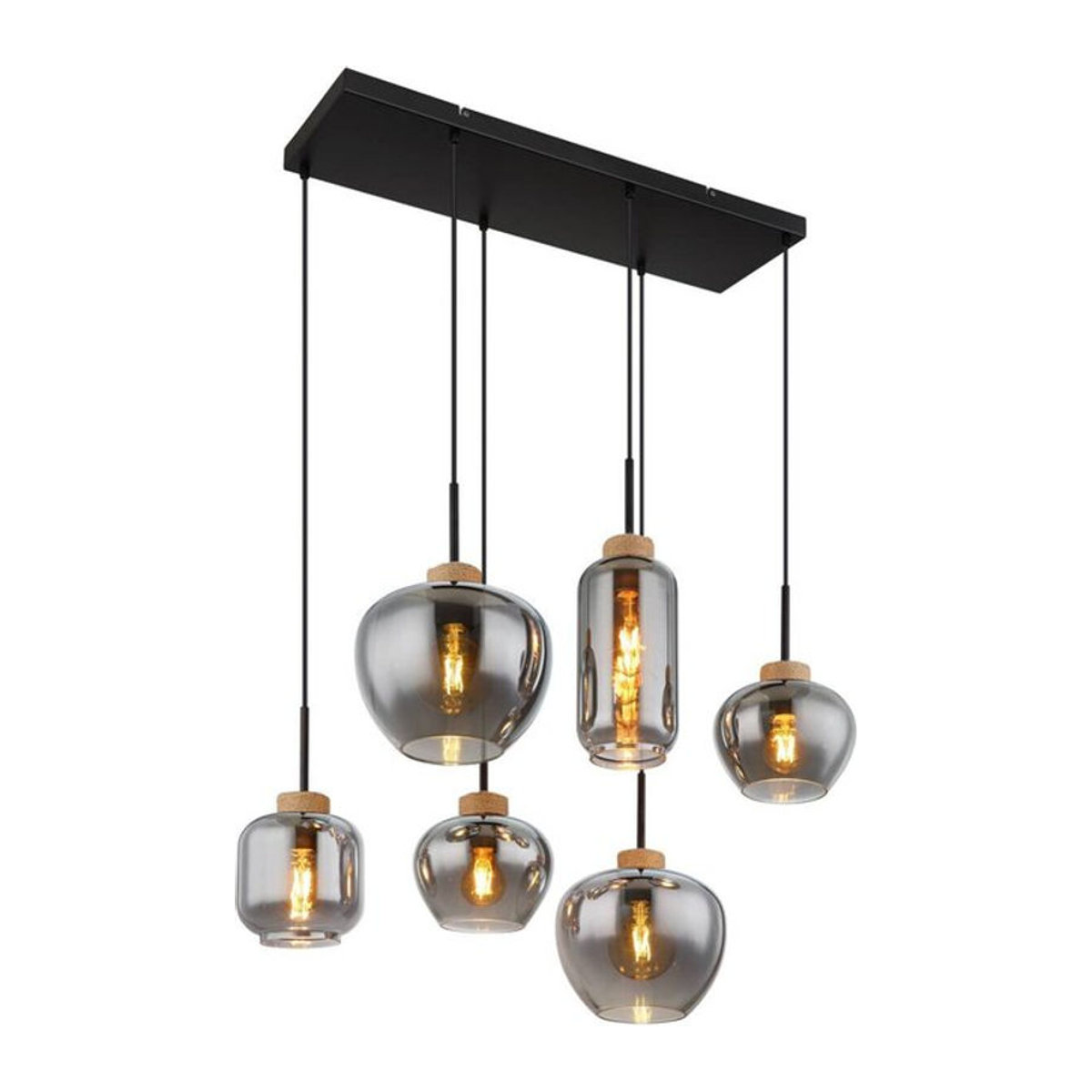 Globo Pendelleuchte Industrial Modern in Schwarz aus Metall und Glas mit 6 E27 Fassungen B/H/T: 40 x 120 x 80 cm - Bild 1