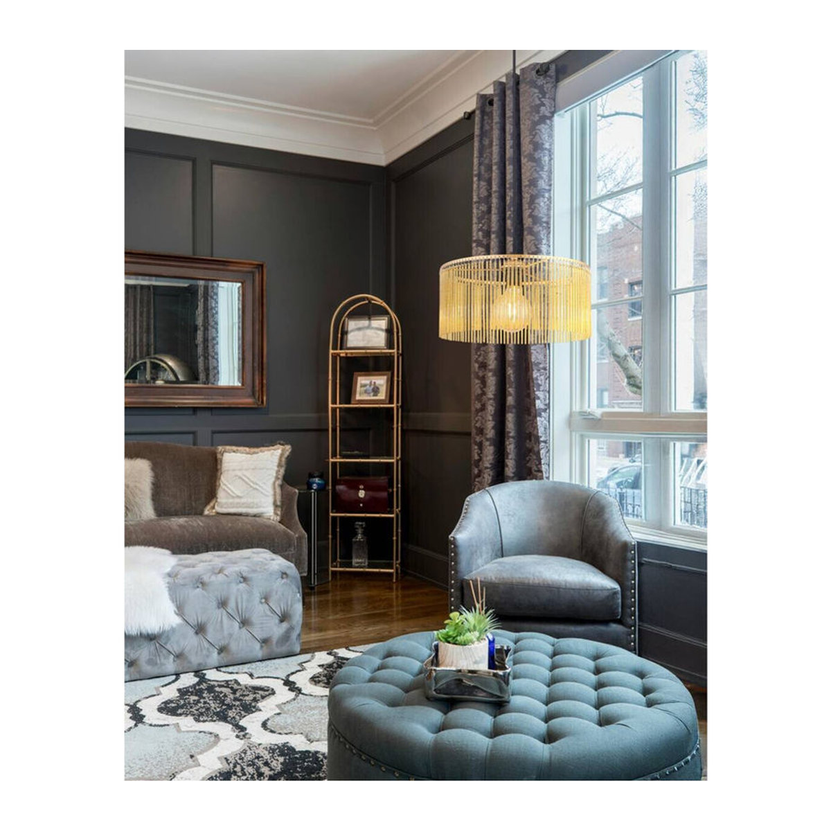 Globo Pendelleuchte LEEDS in Schwarz/Gold mit Acrylstäben und E27 Fassung, Höhe: 135 cm, Durchmesser: 35 cm - Bild 3