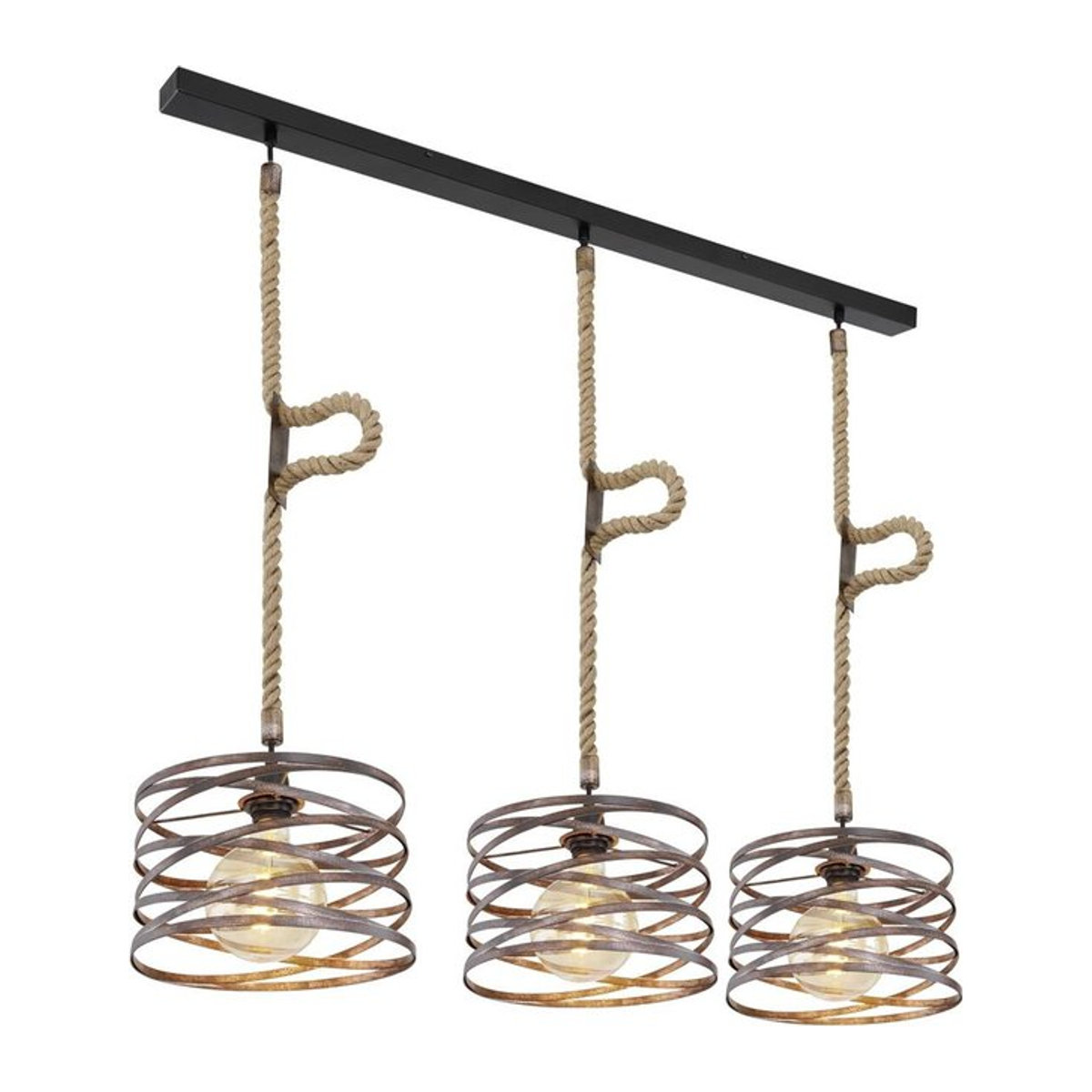 GLOBO Pendelleuchte MARCO Industrial Design aus Metall mit Hanfseil, Schwarz/Rostfarben, B/H/T: 28 x 120 x 115 cm - Bild 1