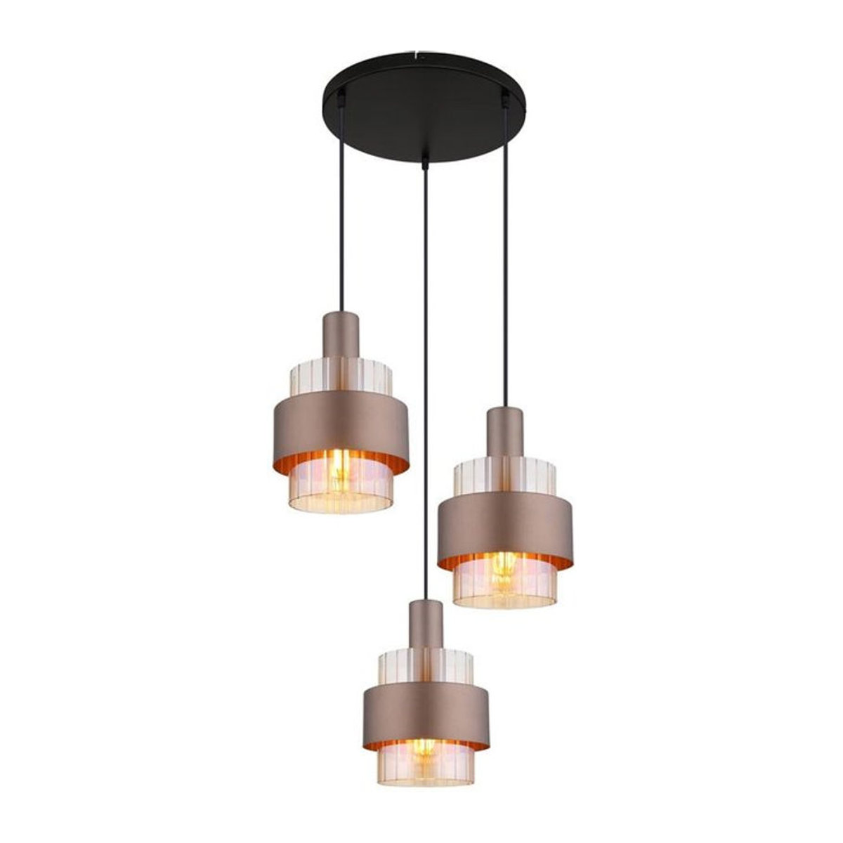 Globo Pendelleuchte Modern 3-flammig in Schwarz und Amber aus Glas und Metall mit E27 Fassung, H x B: 150 x 45 cm - Bild 1