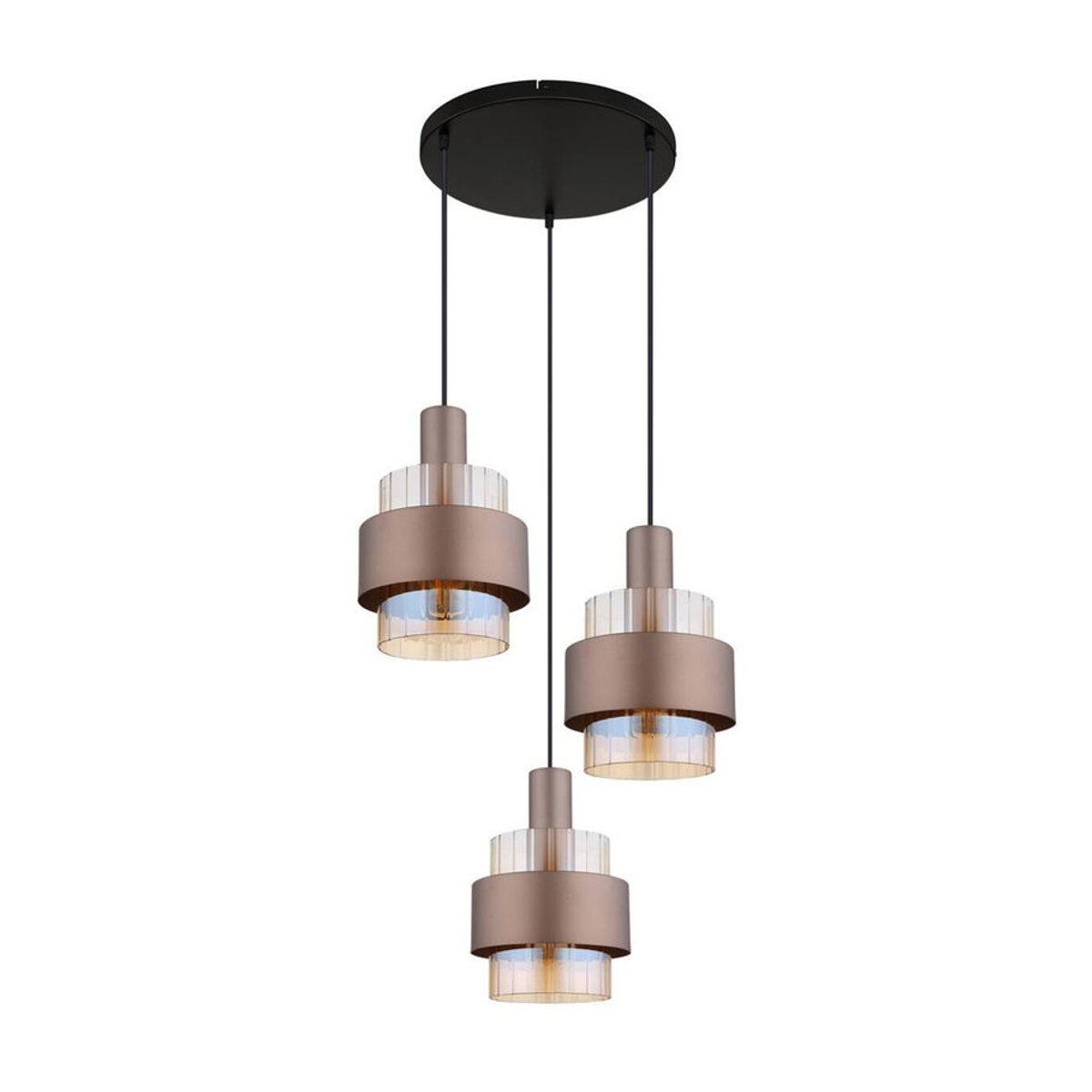 Globo Pendelleuchte Modern 3-flammig in Schwarz und Amber aus Glas und Metall mit E27 Fassung, H x B: 150 x 45 cm - Bild 2