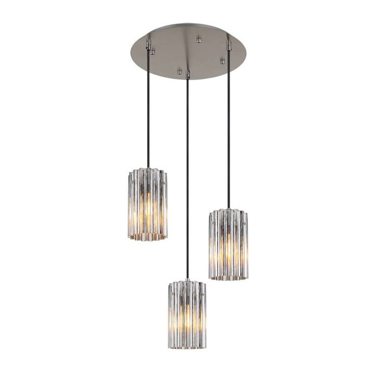 Globo Pendelleuchte Modern aus Glas und Metall in Nickel matt und Klar mit 3 E27 Fassungen, H: 120 cm, Durchmesser: 38,5 cm - Bild 1