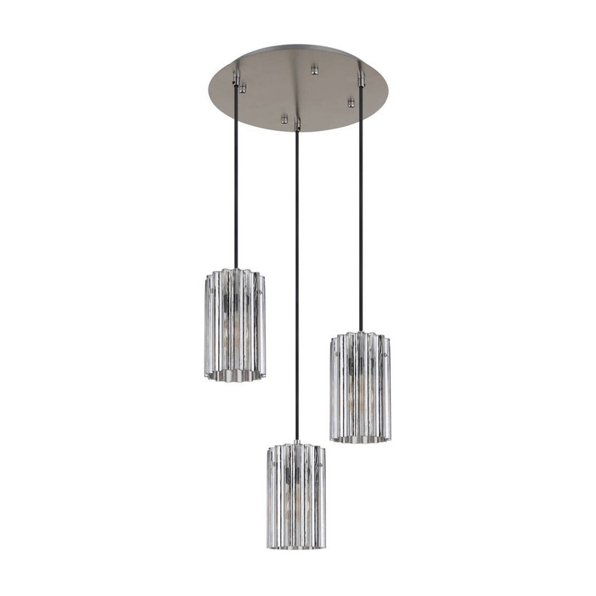 Globo Pendelleuchte Modern aus Glas und Metall in Nickel matt und Klar mit 3 E27 Fassungen, H: 120 cm, Durchmesser: 38,5 cm - Bild 2